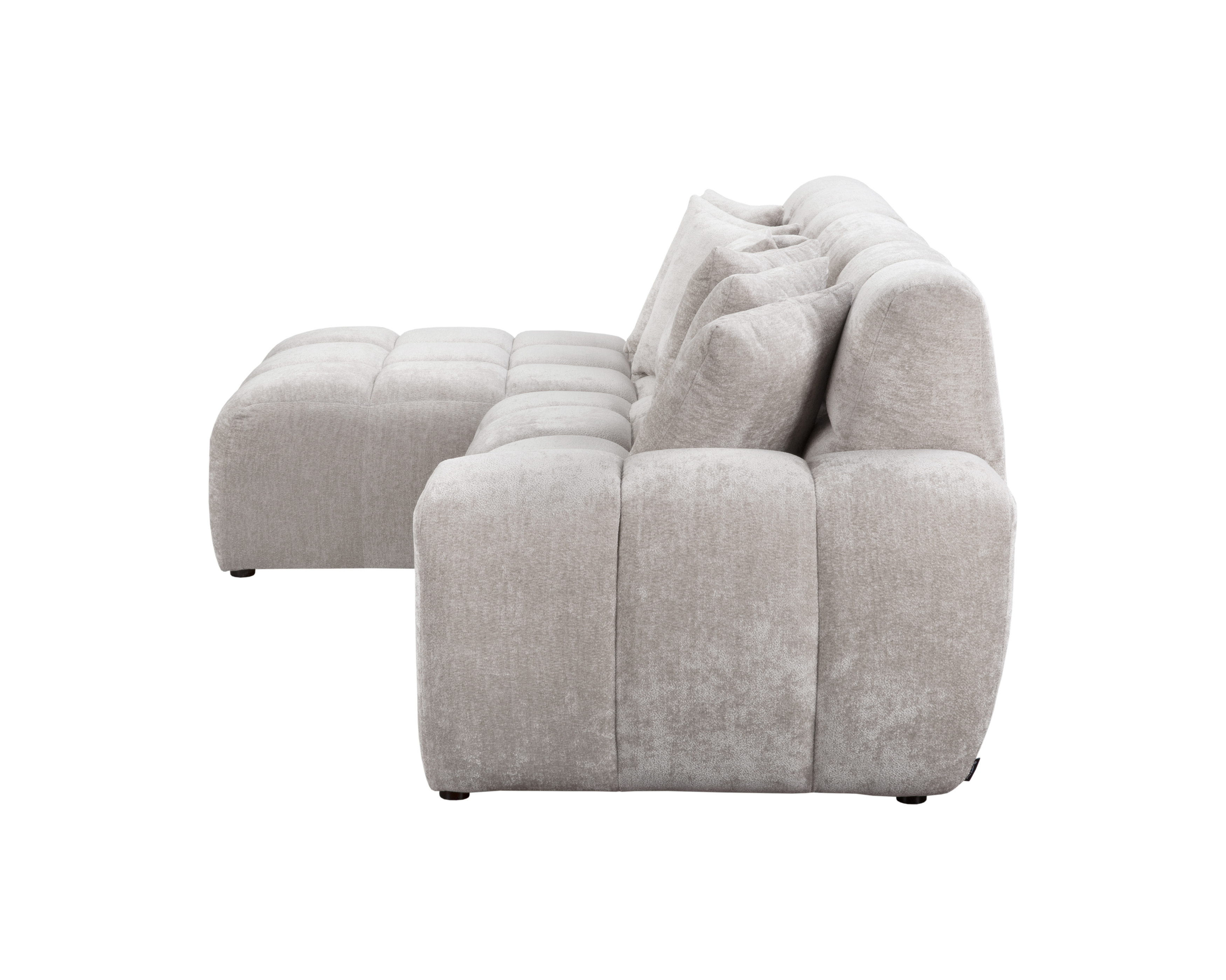 Canapé d’angle gauche Fontaine au Roi en tissu chenille gris Paname Avenue, vue de profil sur fond blanc