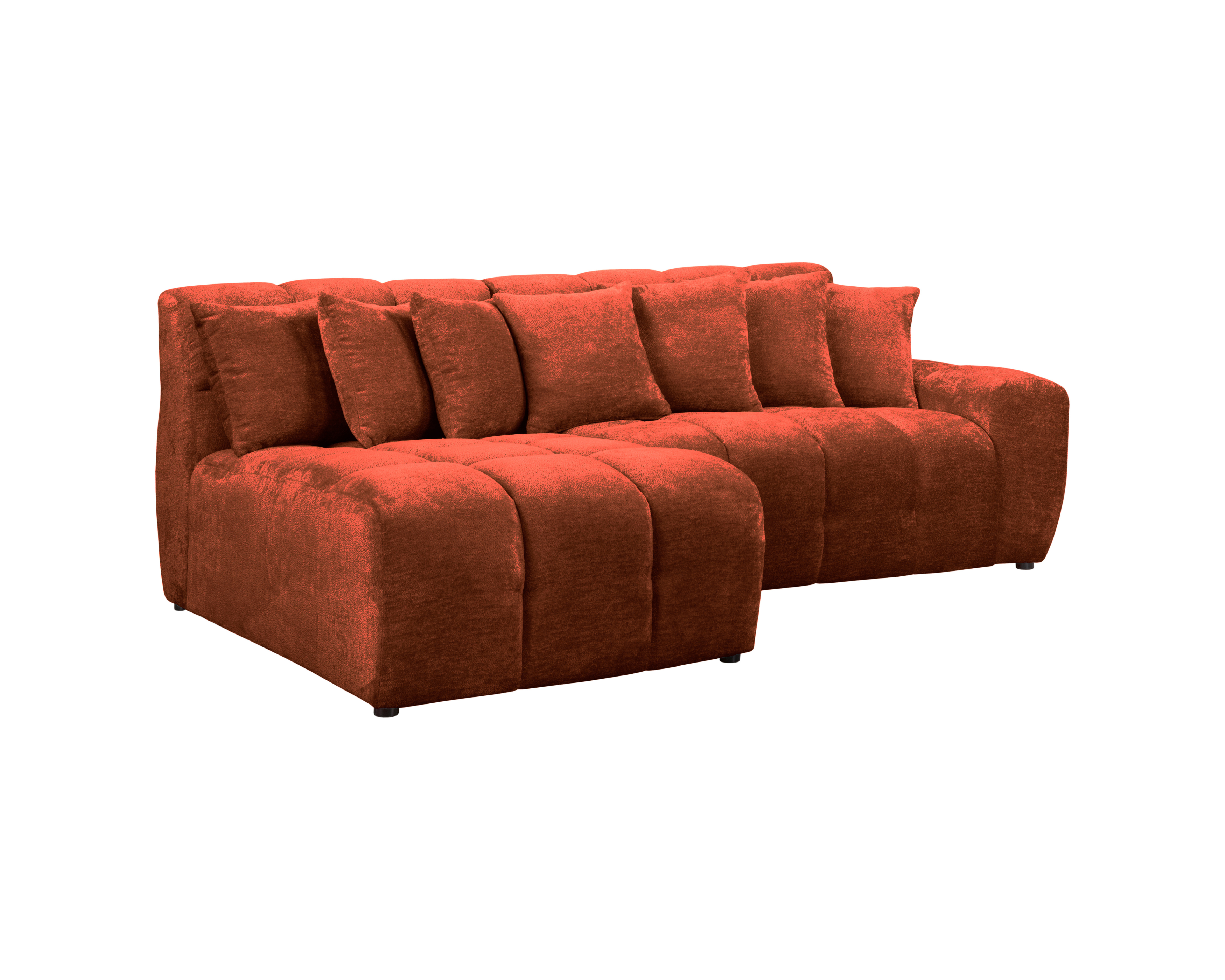Canapé d’angle gauche Fontaine au Roi en tissu chenille terracotta Paname Avenue, vue trois-quarts sur fond blanc
