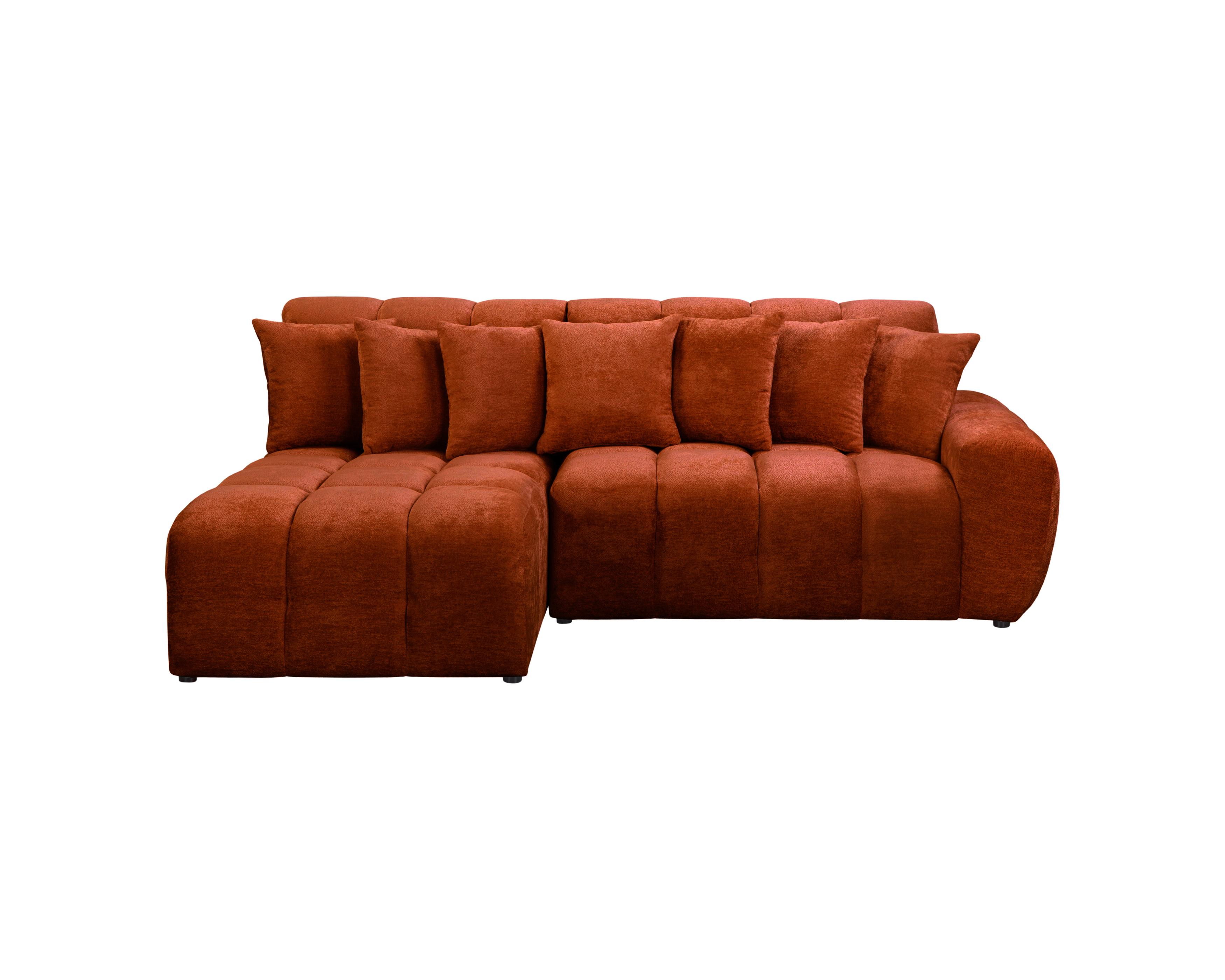 Canapé d’angle gauche Fontaine au Roi en tissu chenille terracotta Paname Avenue, vue de face sur fond blanc