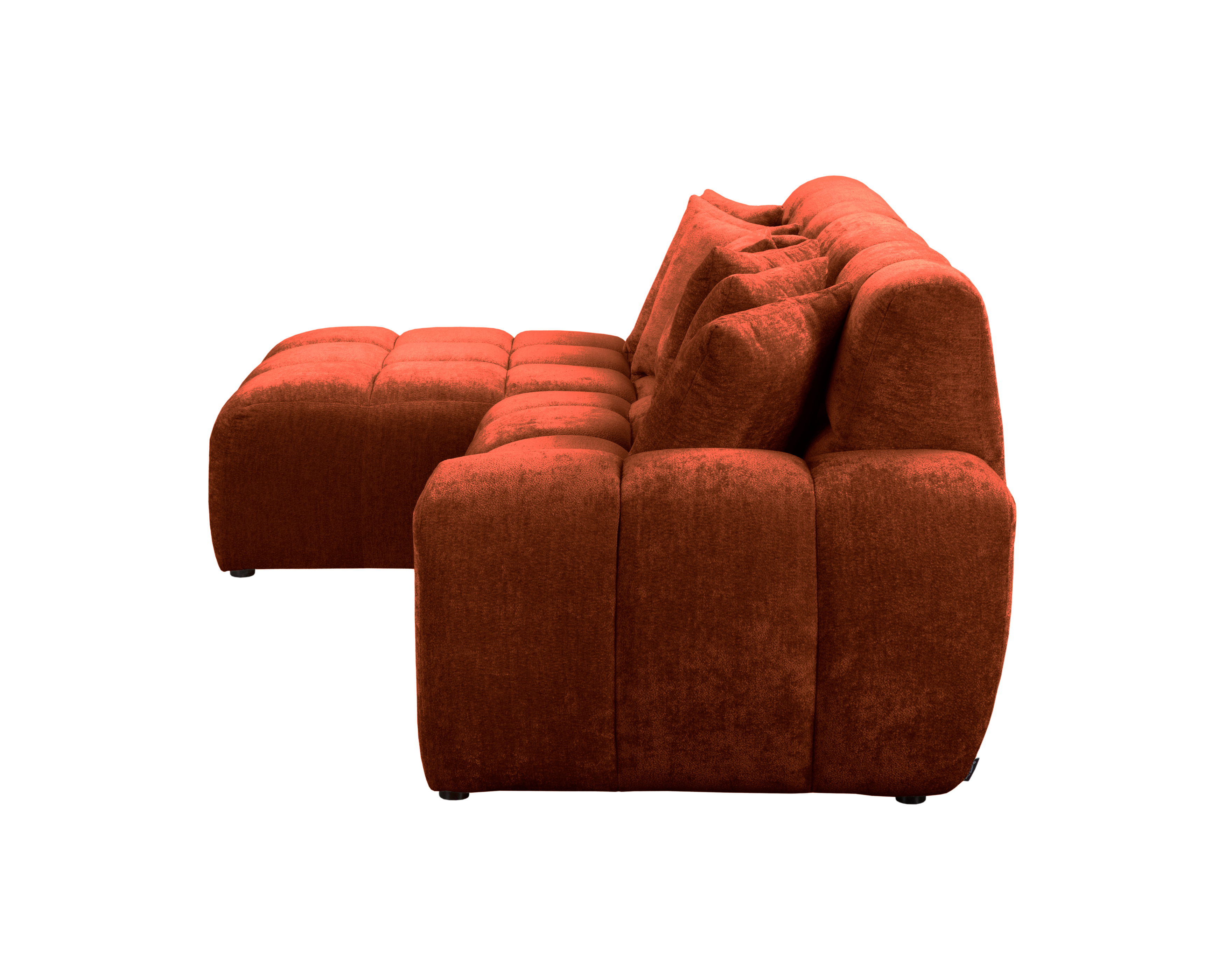 Canapé d’angle gauche Fontaine au Roi en tissu chenille terracotta Paname Avenue, vue de profil sur fond blanc