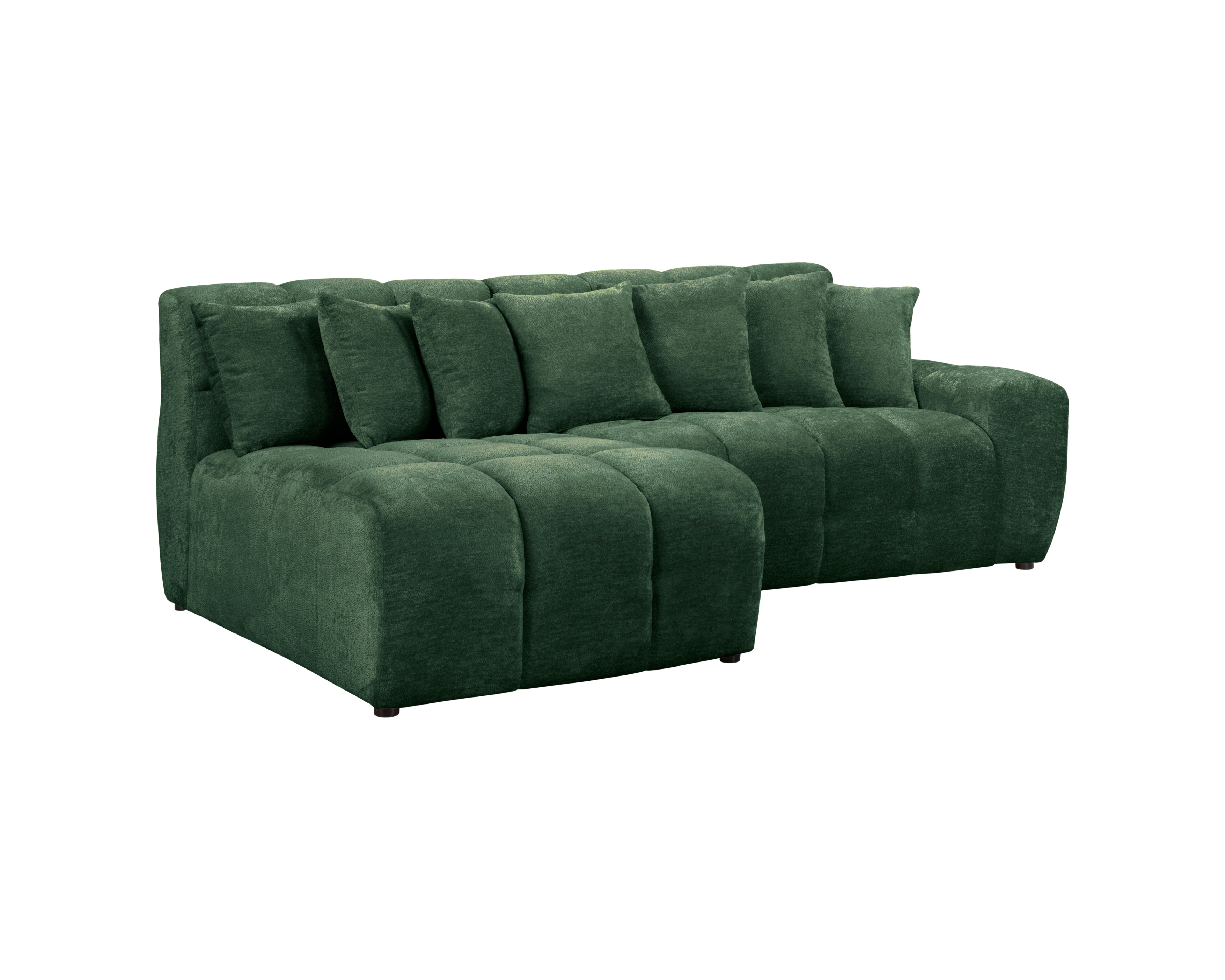 Canapé d’angle gauche Fontaine au Roi en tissu chenille vert Paname Avenue, vue trois-quarts sur fond blanc
