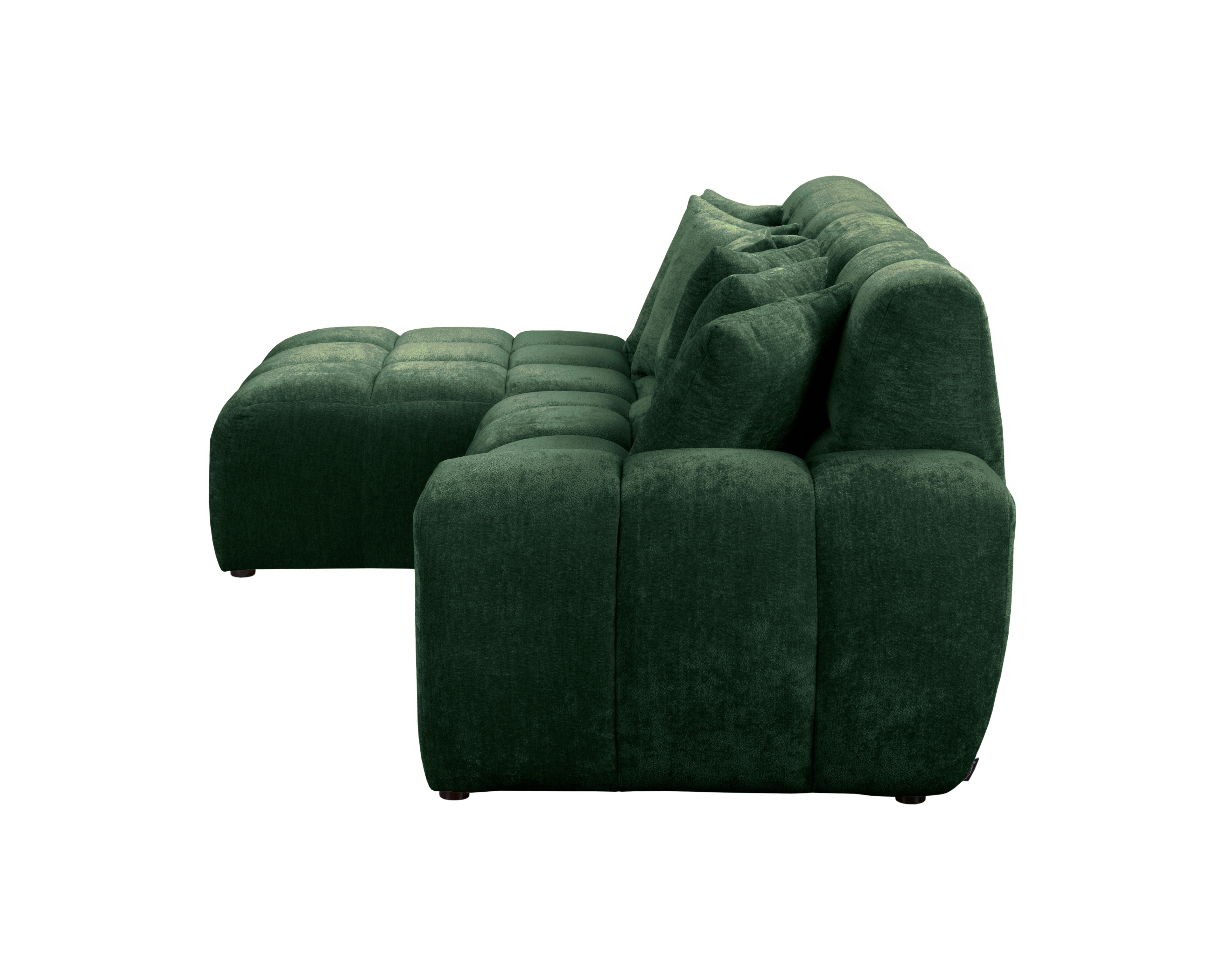 Canapé d’angle gauche Fontaine au Roi en tissu chenille vert Paname Avenue, vue de profil sur fond blanc