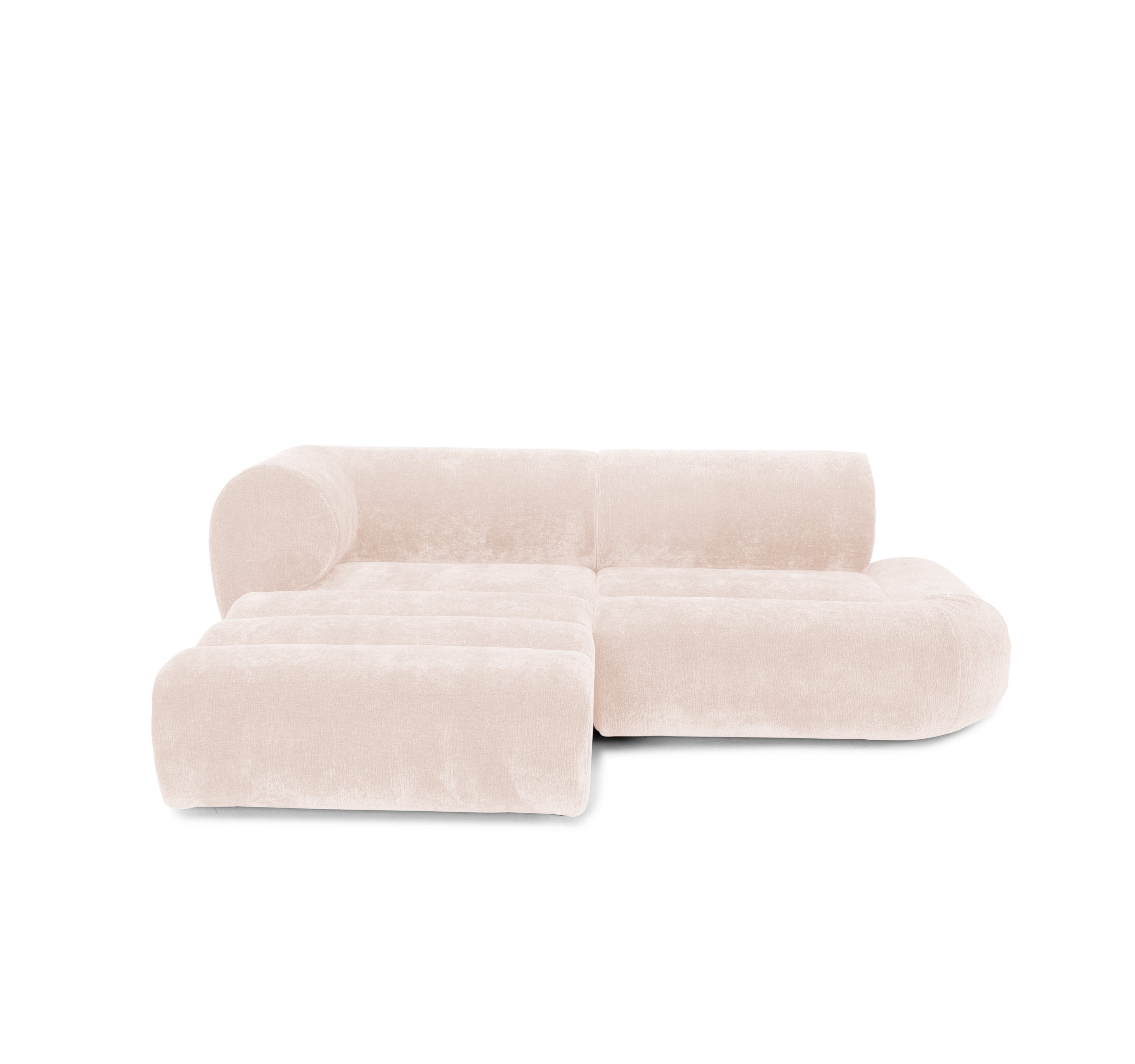 Canapé d’angle gauche Saint-Denis en tissu chenille beige Paname Avenue, vue de face sur fond blanc