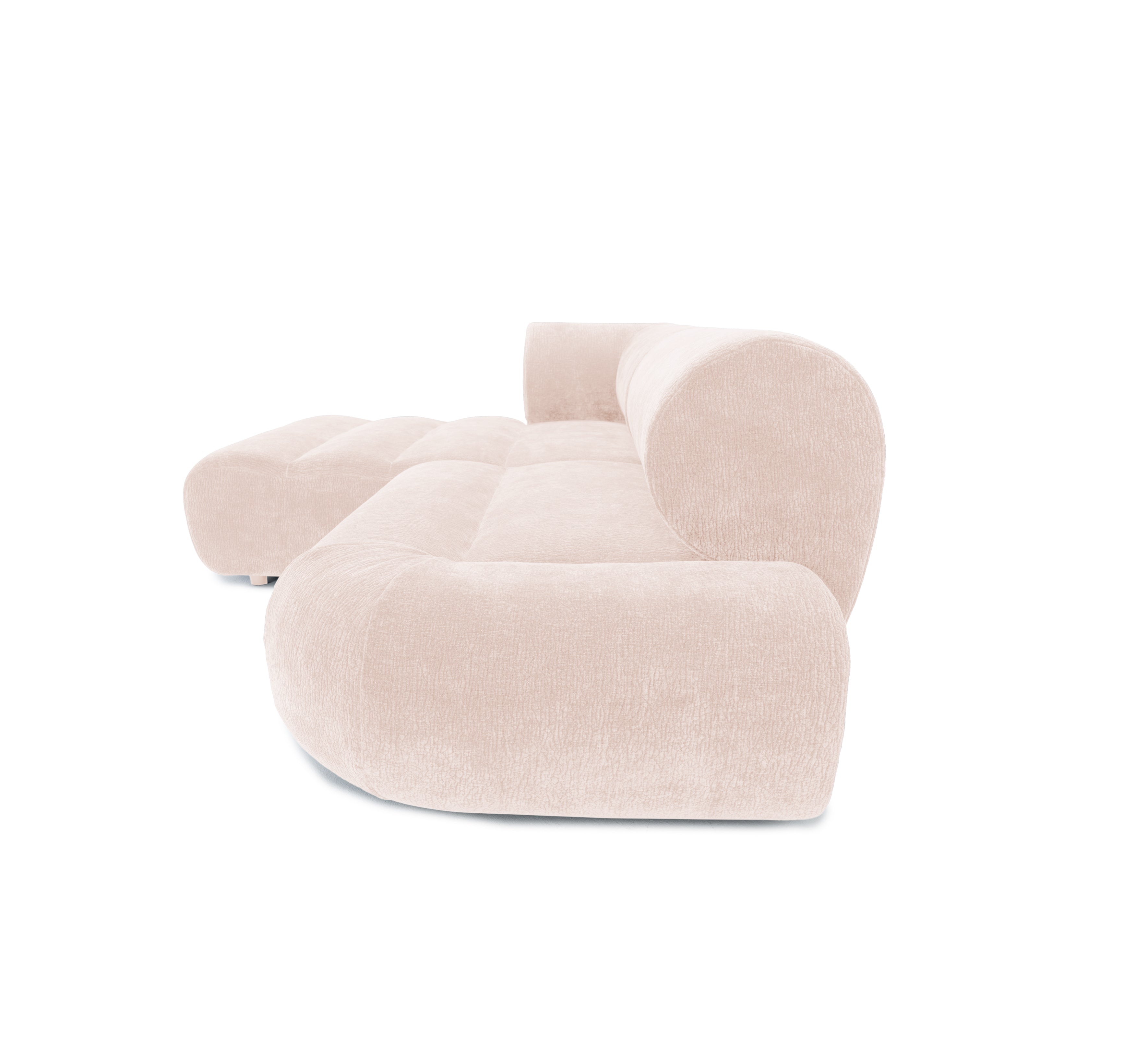 Canapé d’angle droit Saint-Denis en tissu chenille beige Paname Avenue, vue de profil sur fond blanc