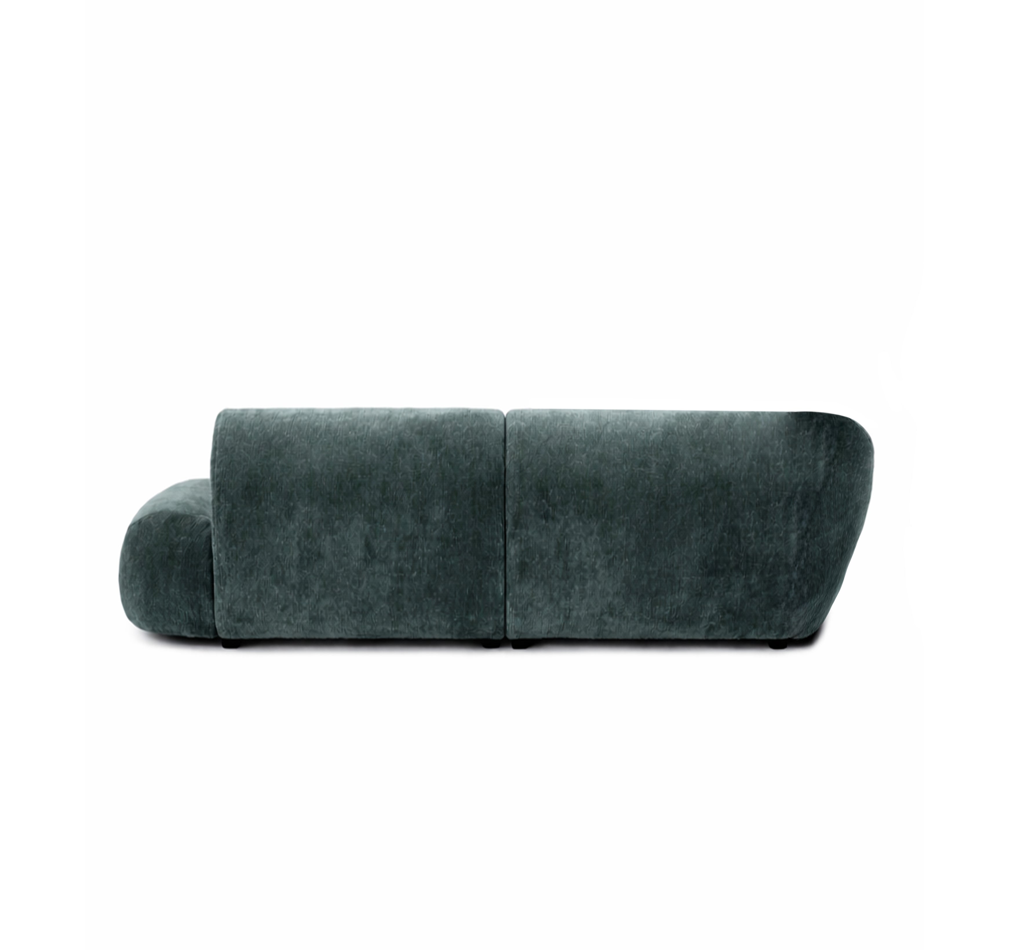 Canapé d’angle gauche Saint-Denis en tissu chenille vert Paname Avenue, vue arrière sur fond blanc