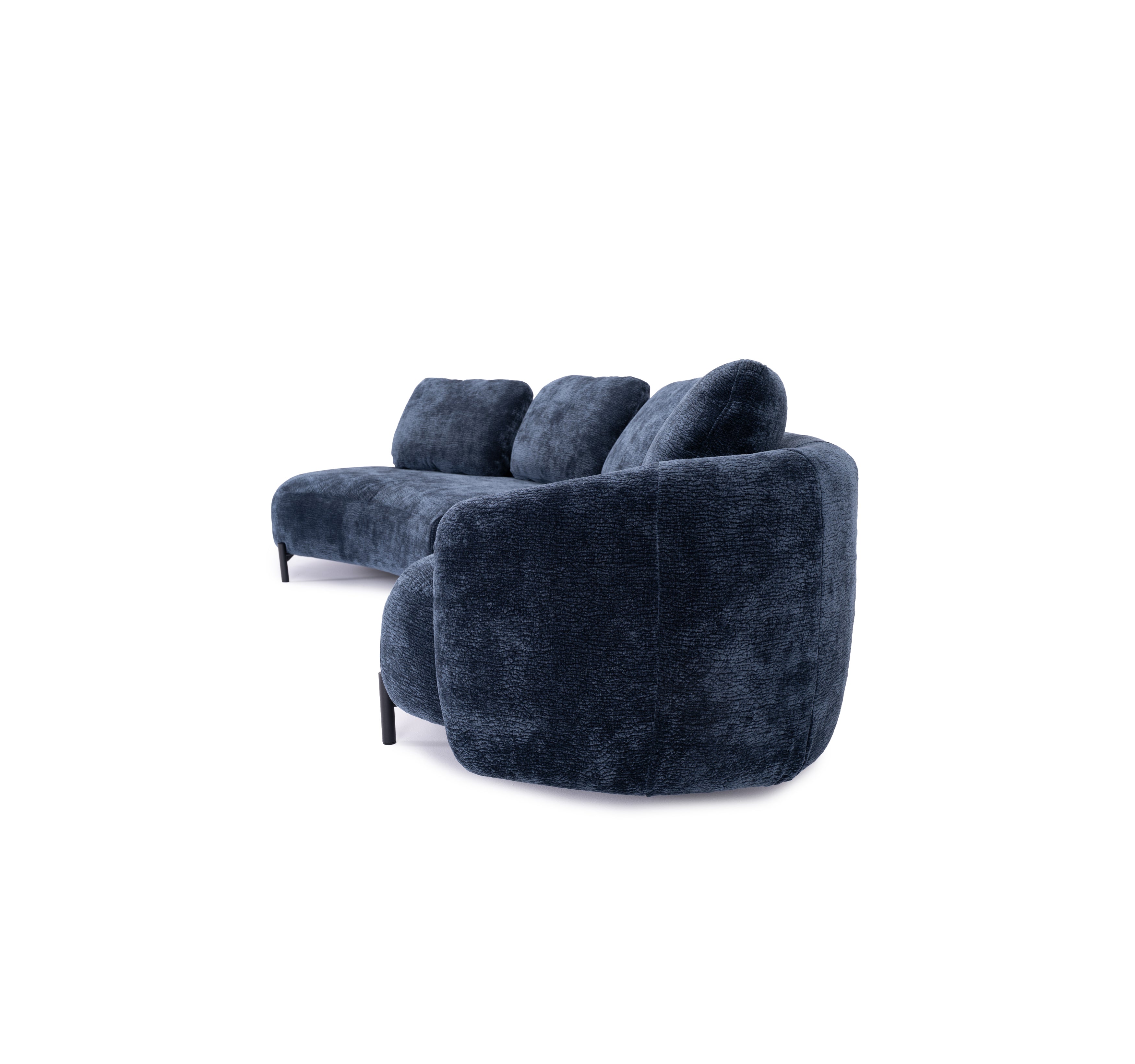 Canapé d’angle gauche Saint-Sauveur en tissu chenille bleu Paname Avenue, vue de profil sur fond blanc