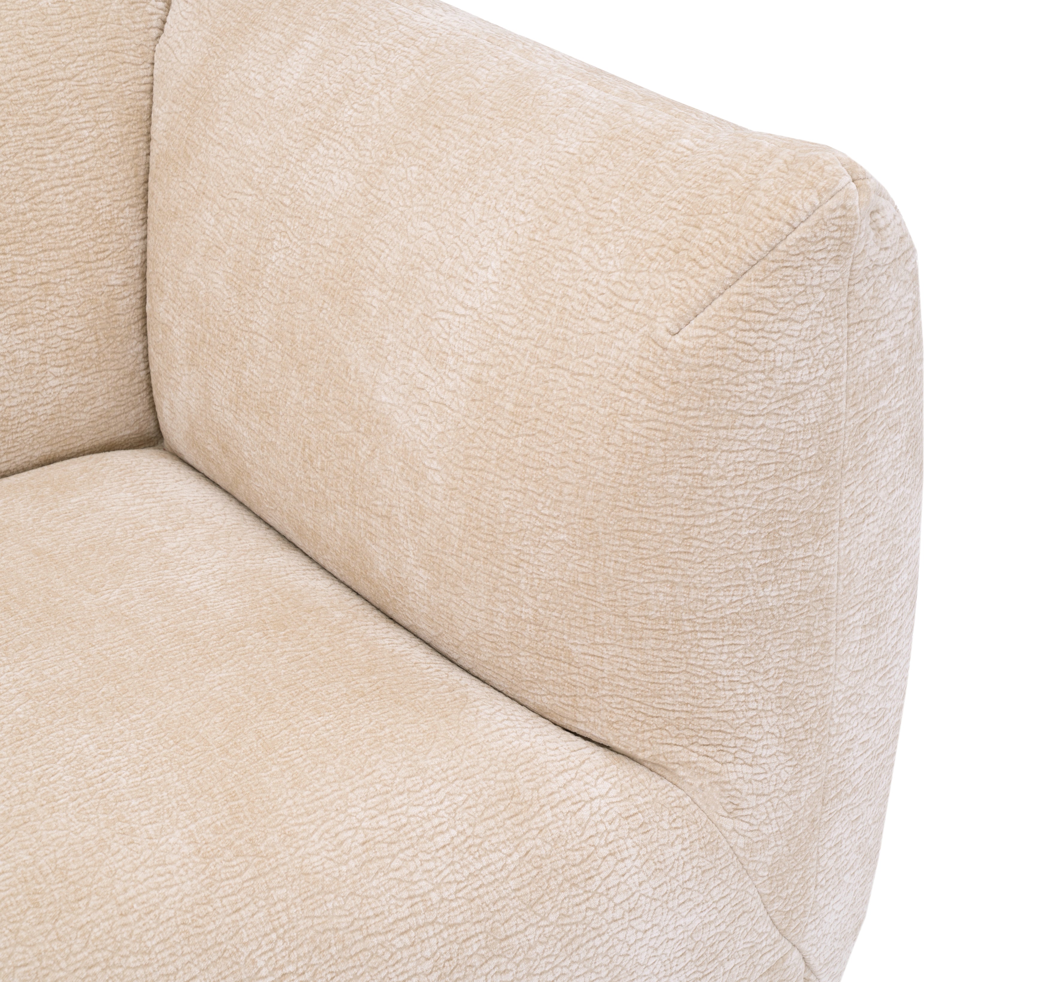 Canapé d’angle gauche Sainte-Croix en tissu chenille beige Paname Avenue, zoom sur l’accoudoir