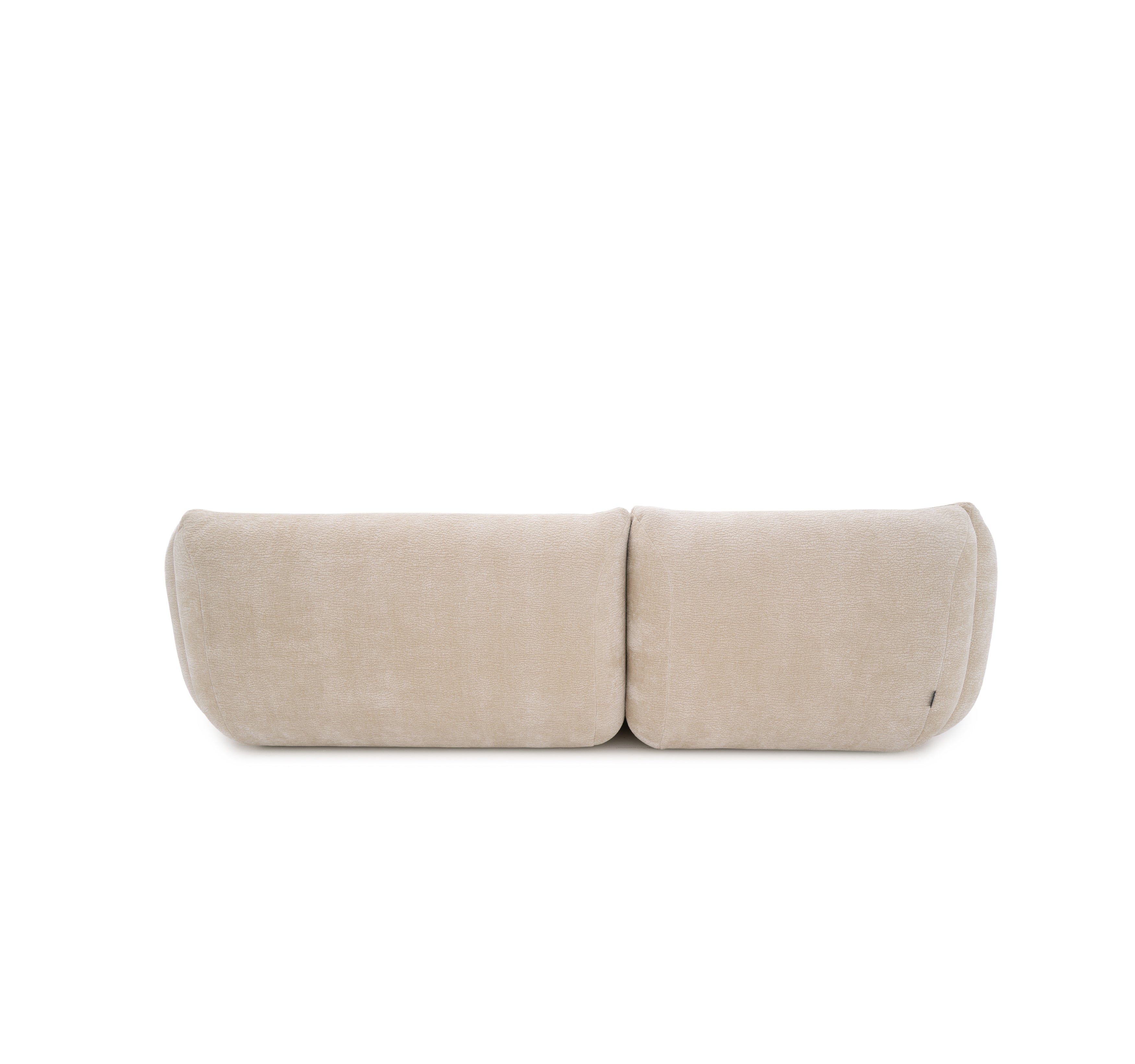 Canapé d’angle gauche Sainte-Croix en tissu chenille beige Paname Avenue, vue arrière sur fond blanc