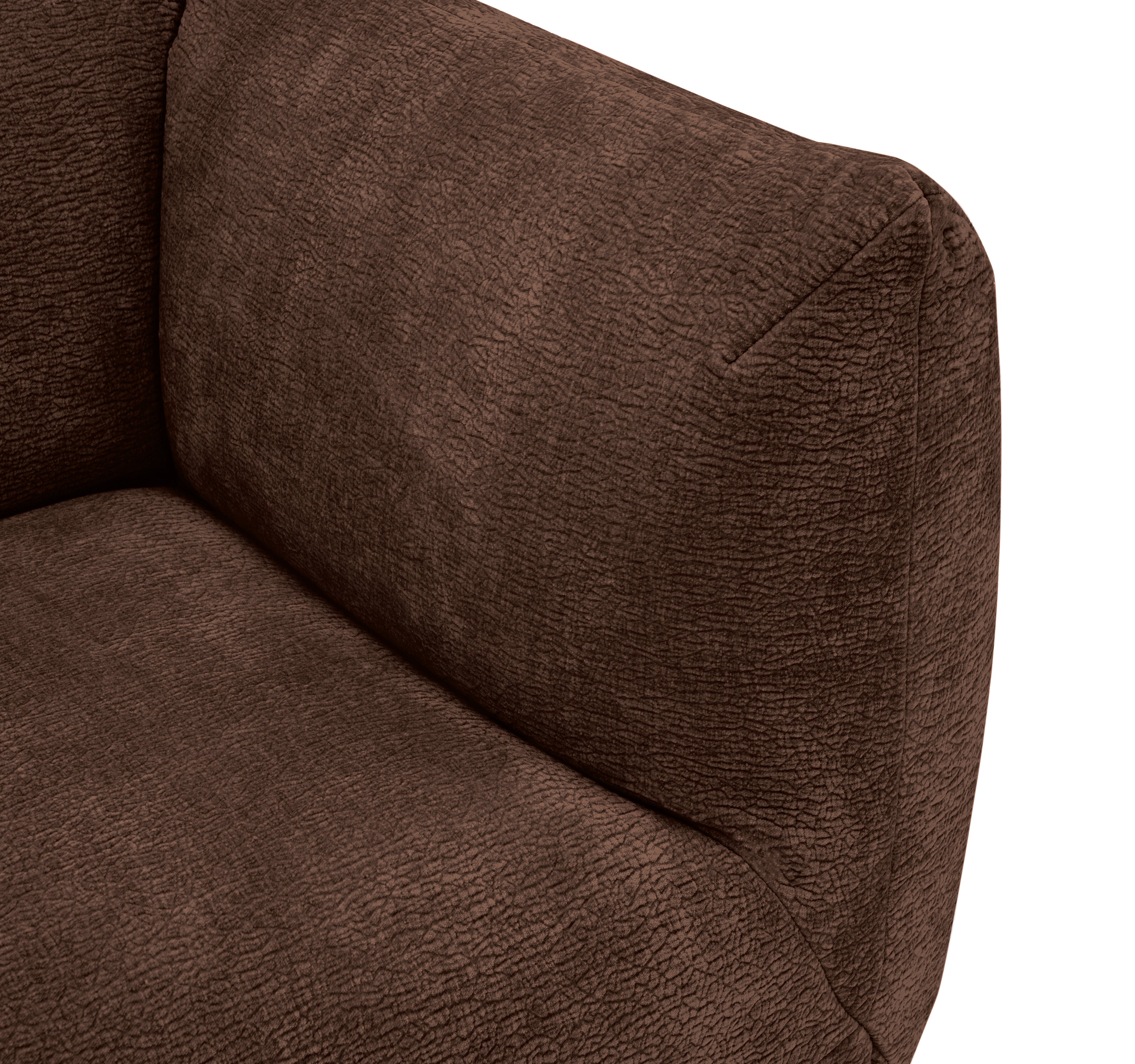 Canapé d’angle gauche Sainte-Croix en tissu chenille marron Paname Avenue, zoom sur l’accoudoir