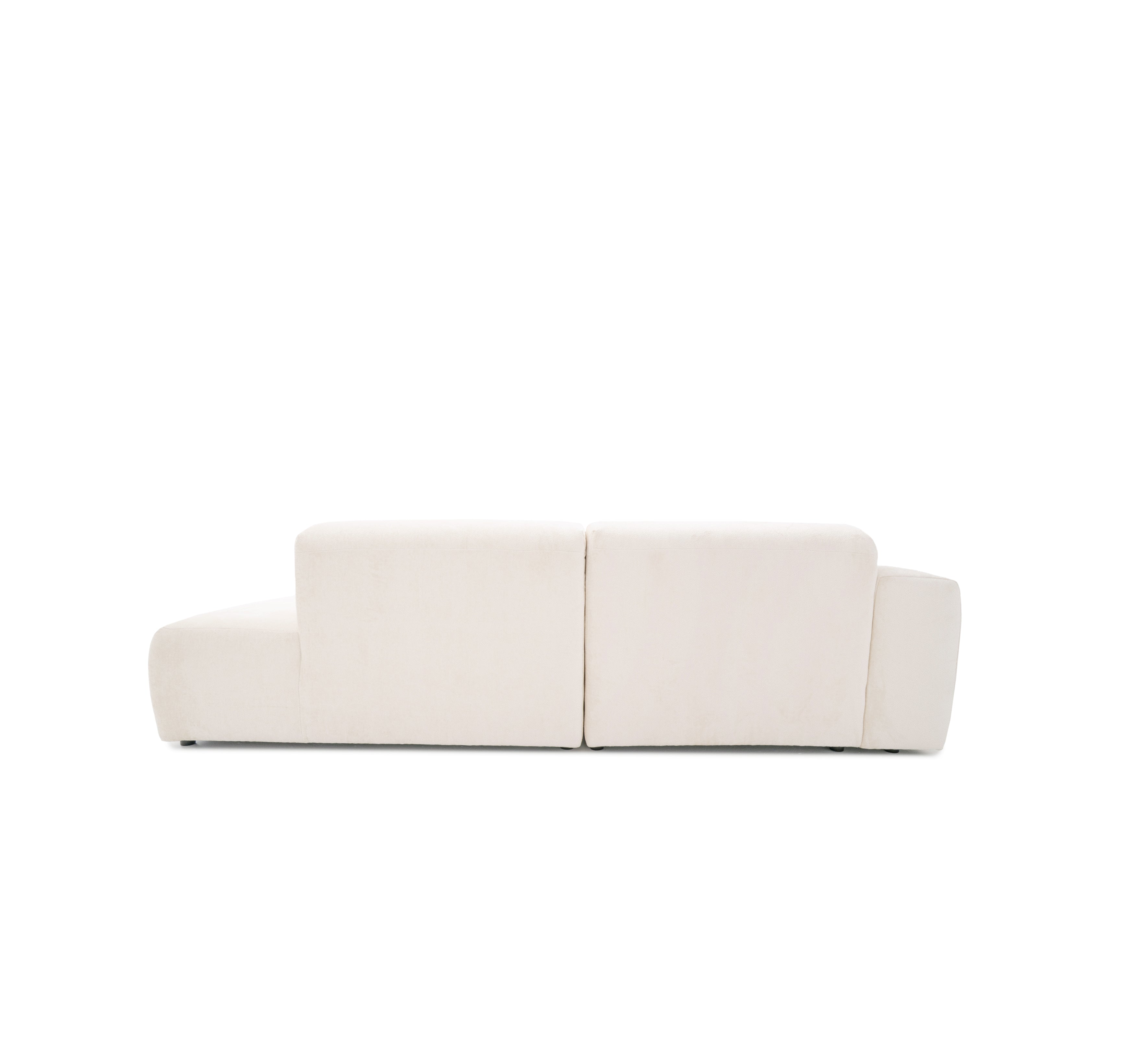 Canapé d’angle gauche Temple en tissu chenille crème Paname Avenue, vue arrière sur fond blanc