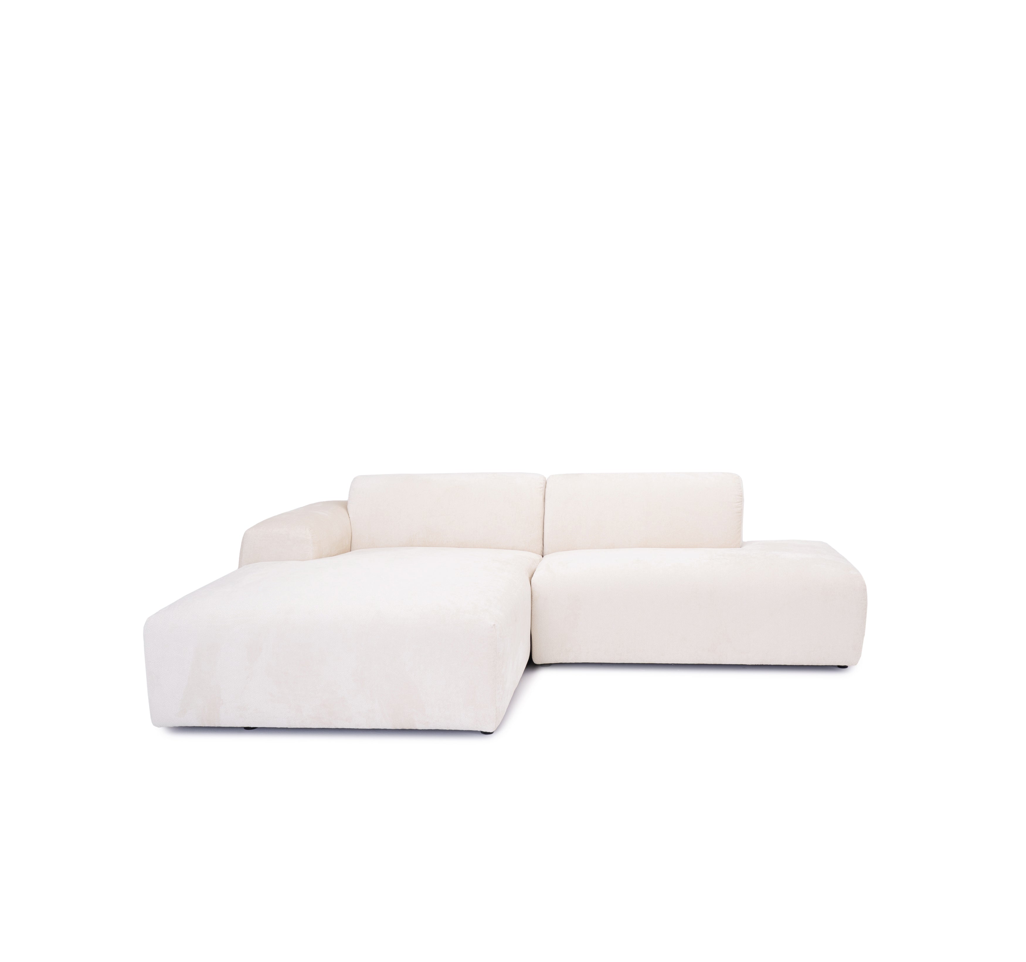 Canapé d’angle gauche Temple en tissu chenille crème Paname Avenue, vue de face sur fond blanc