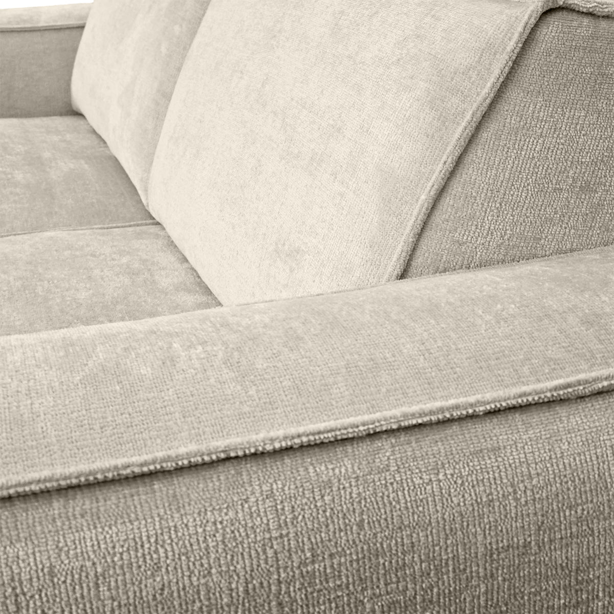 Canapé droit Beaux-Arts en tissu chenille beige Paname Avenue, zoom sur le revêtement