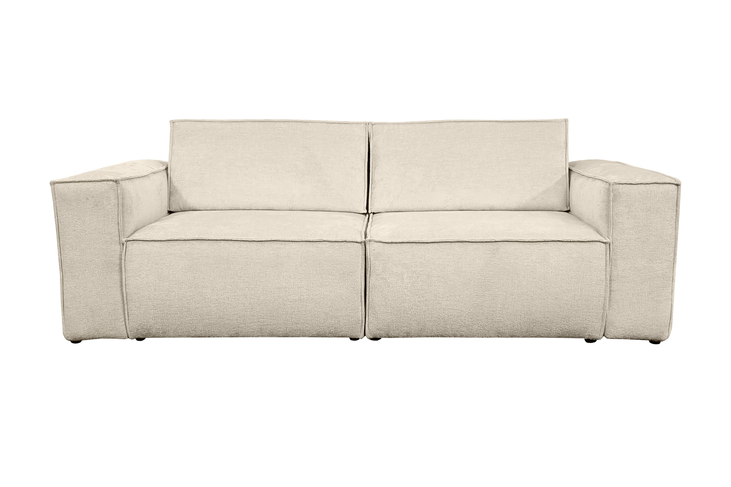 Canapé droit Beaux-Arts en tissu chenille beige Paname Avenue, vue de face sur fond blanc