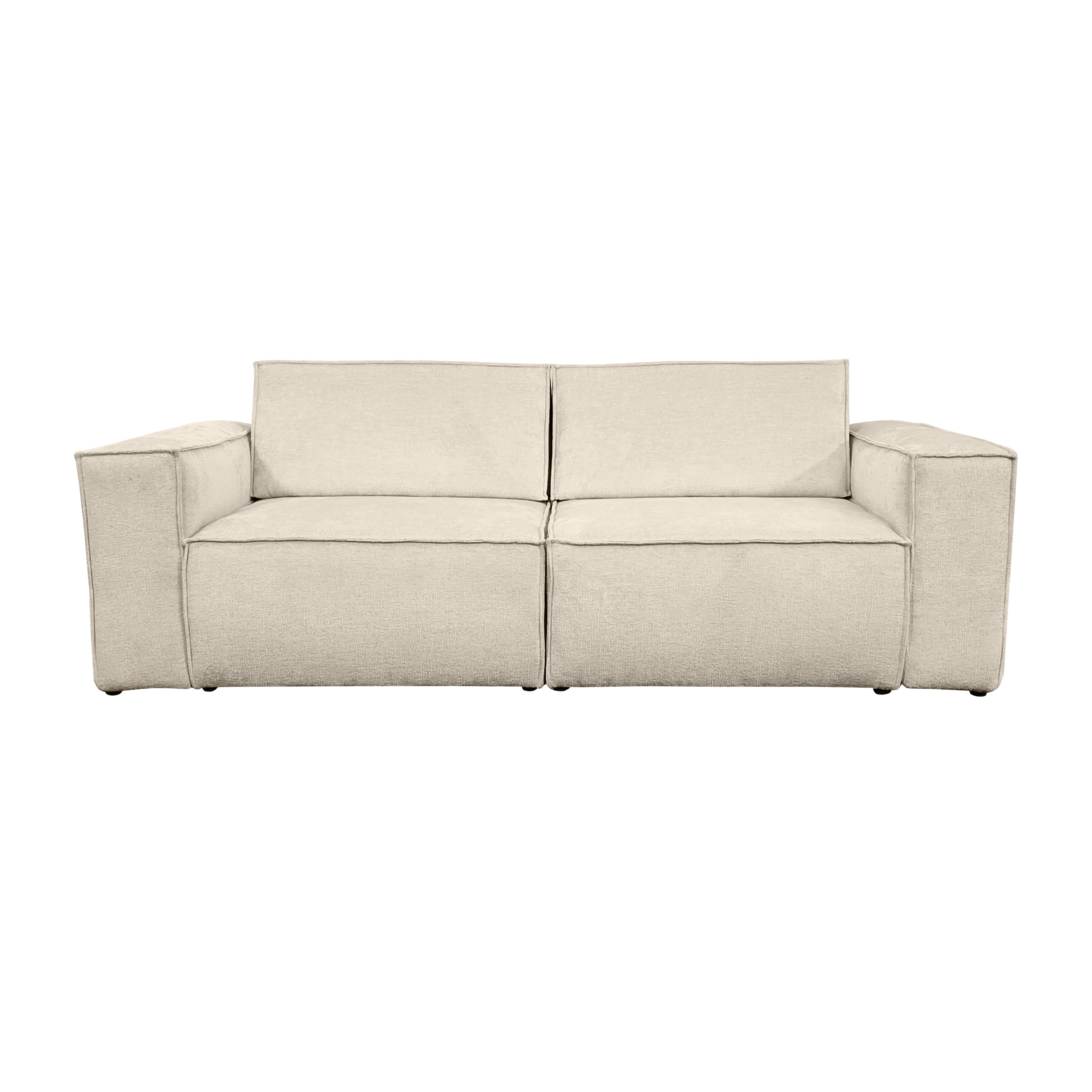 Canapé droit Beaux-Arts en tissu chenille beige Paname Avenue, vue de face sur fond blanc