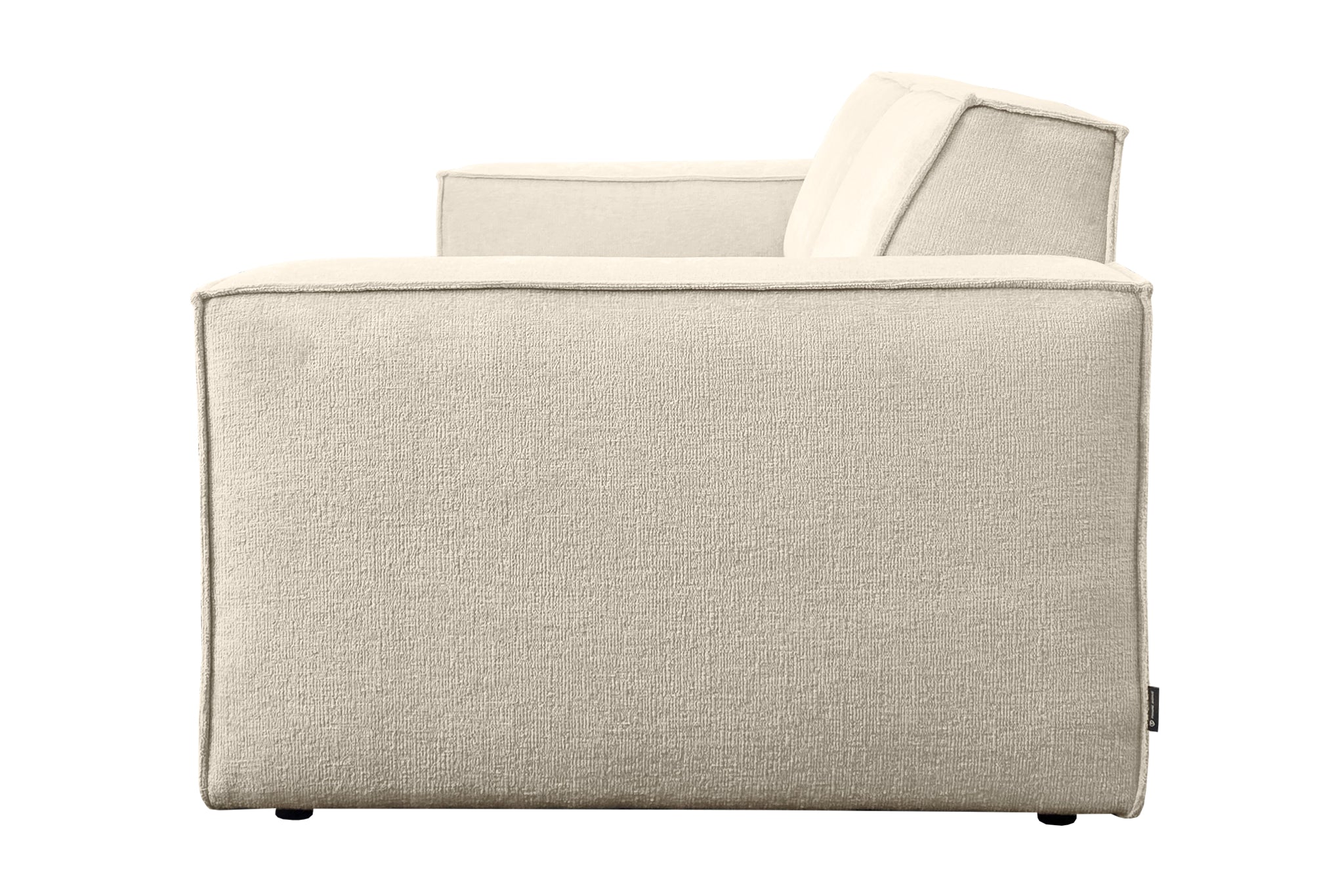 Canapé droit Beaux-Arts en tissu chenille beige Paname Avenue, vue de profil sur fond blanc