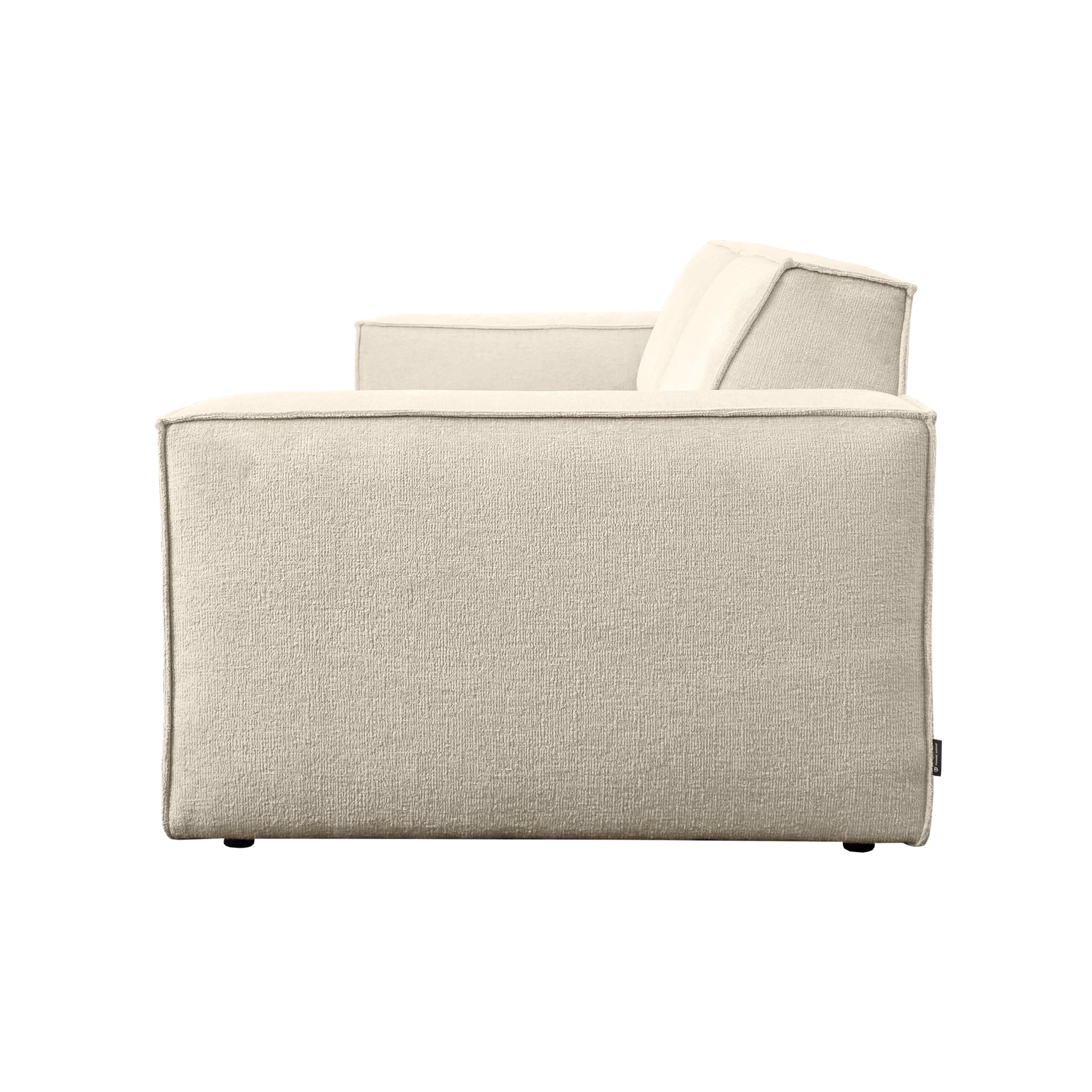 Canapé droit Beaux-Arts en tissu chenille beige Paname Avenue, vue de profil sur fond blanc