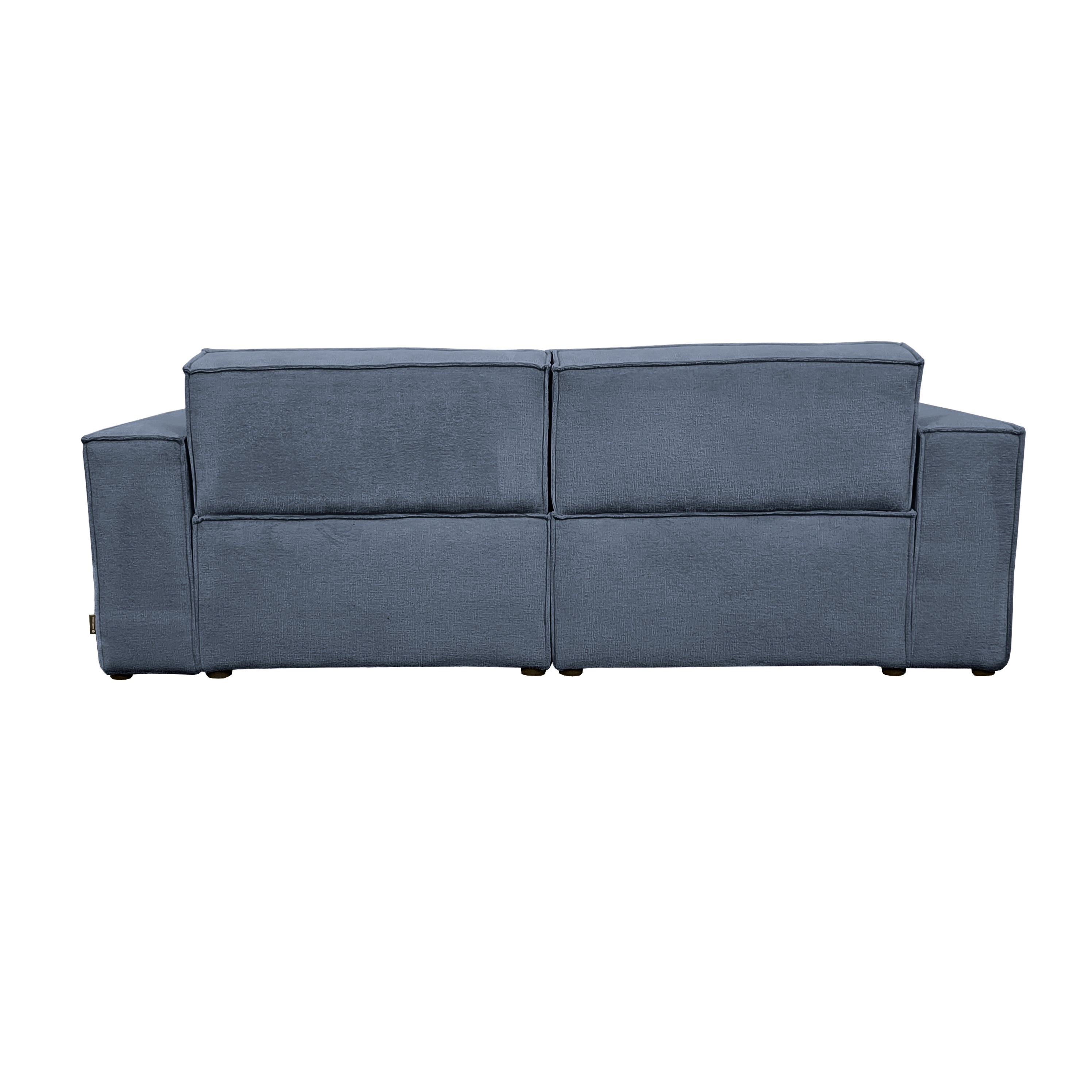 Canapé droit Beaux-Arts en tissu chenille bleu Paname Avenue, vue arrière sur fond blanc