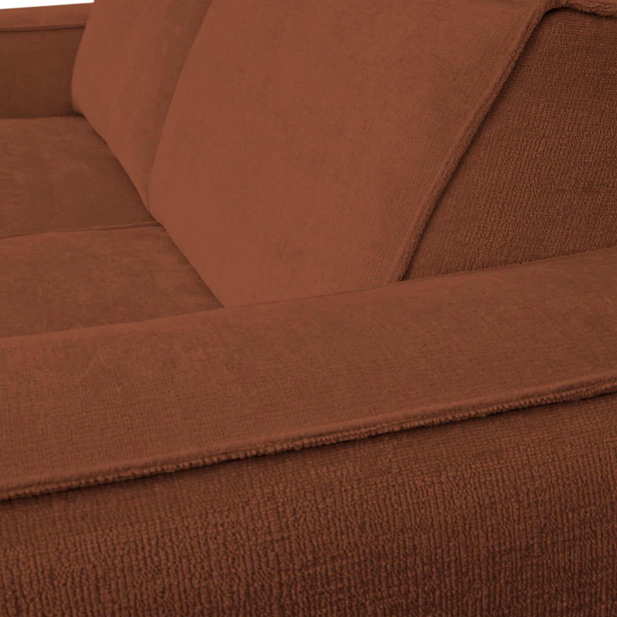 Canapé droit Beaux-Arts en tissu chenille terracotta Paname Avenue, zoom sur le revêtement