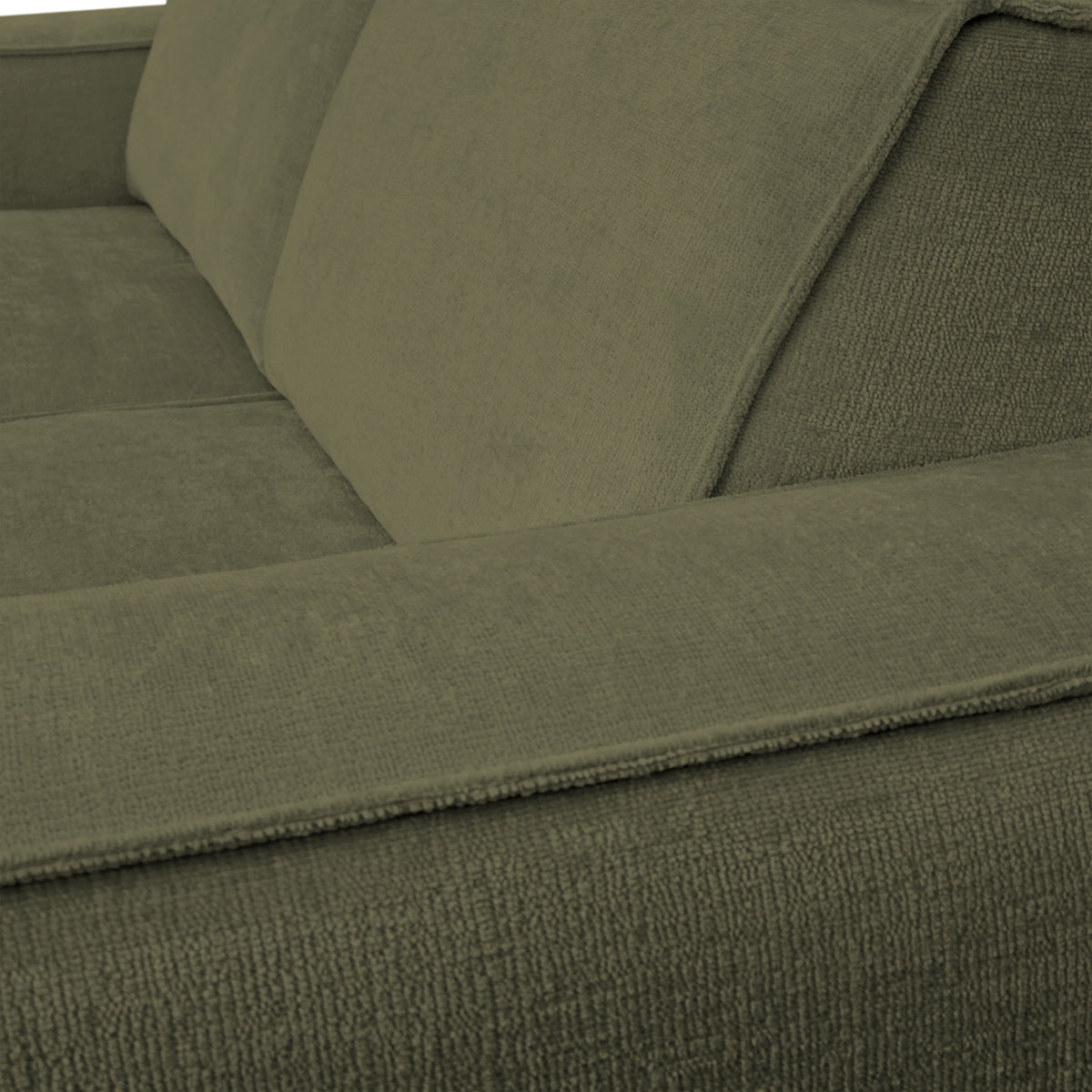 Canapé droit Beaux-Arts en tissu chenille vert olive Paname Avenue, zoom sur le revêtement