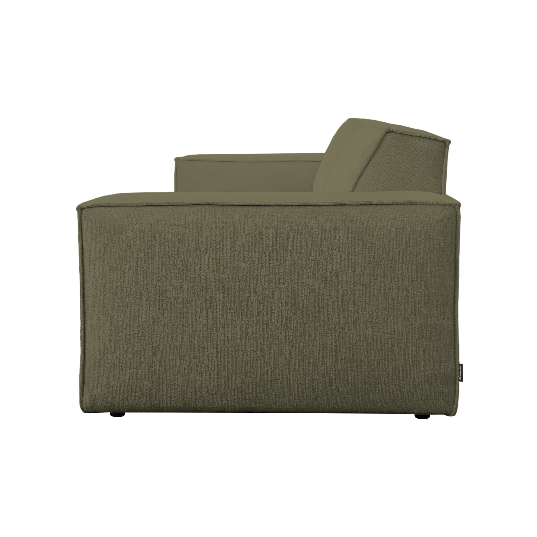 Canapé droit Beaux-Arts en tissu chenille vert olive Paname Avenue, vue de profil sur fond blanc