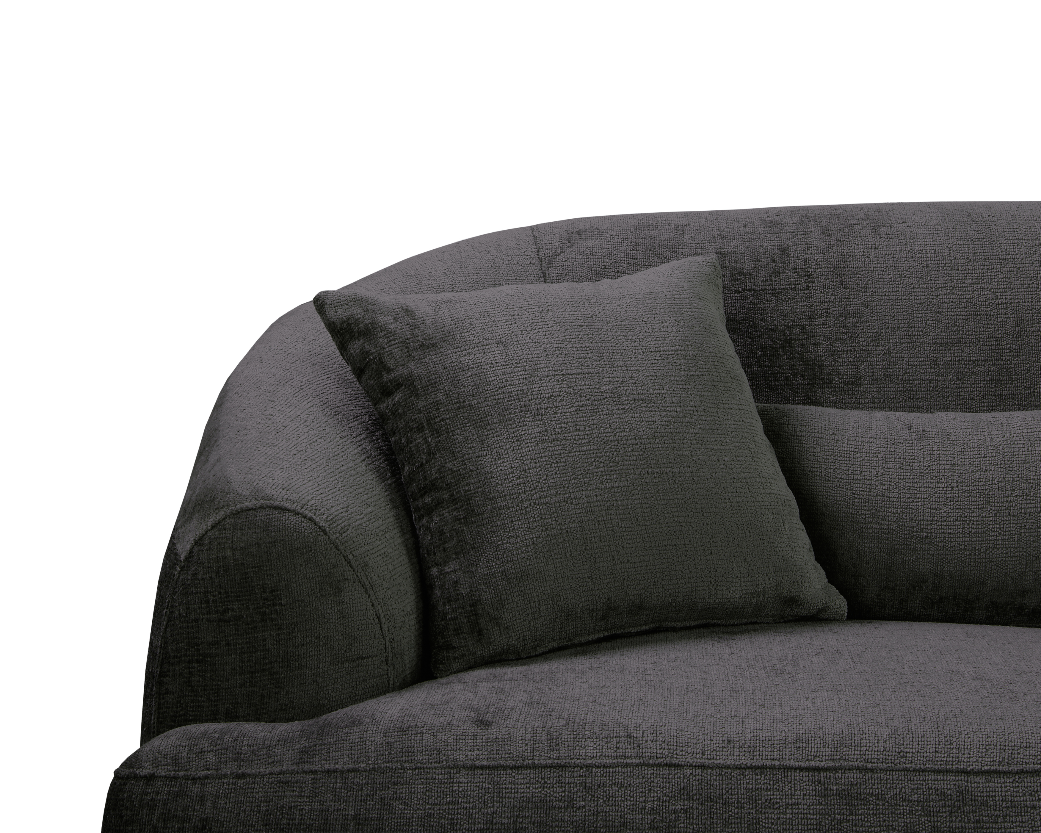 Canapé droit Calais en tissu chenille anthracite Paname Avenue, zoom sur les coussins