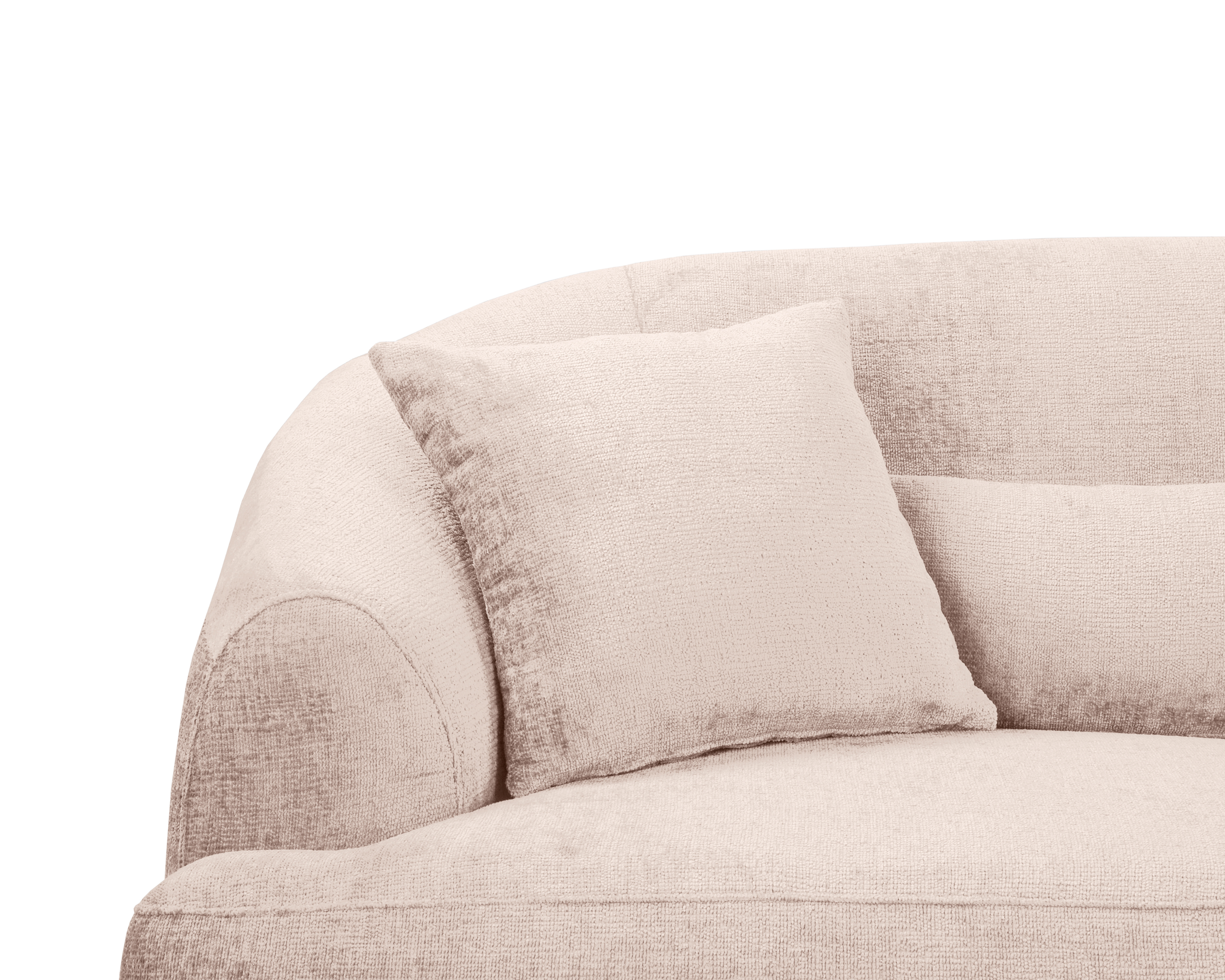 Canapé droit Calais en tissu chenille beige Paname Avenue, zoom sur les coussins