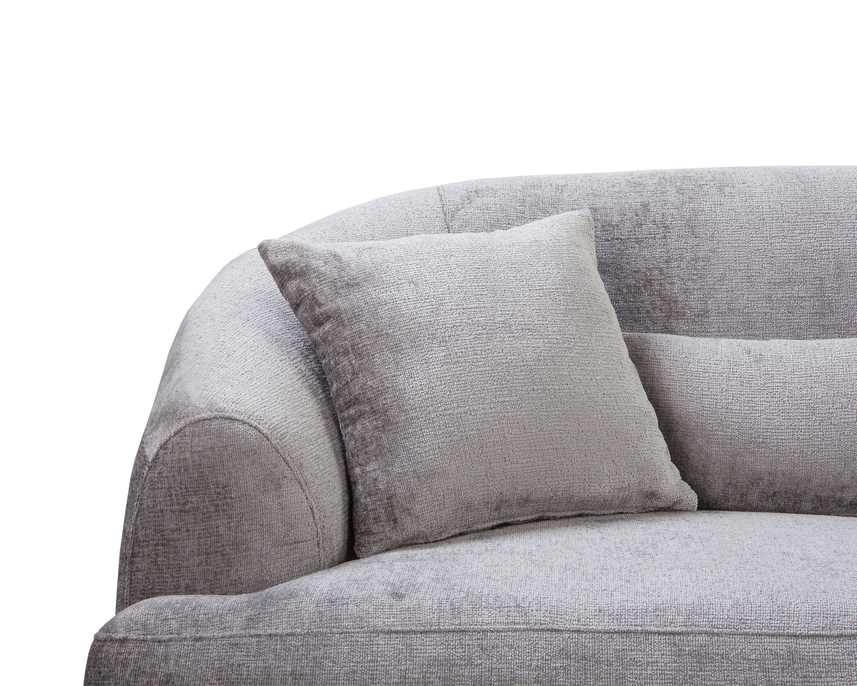 Canapé droit Calais en tissu chenille gris Paname Avenue, zoom sur les coussins