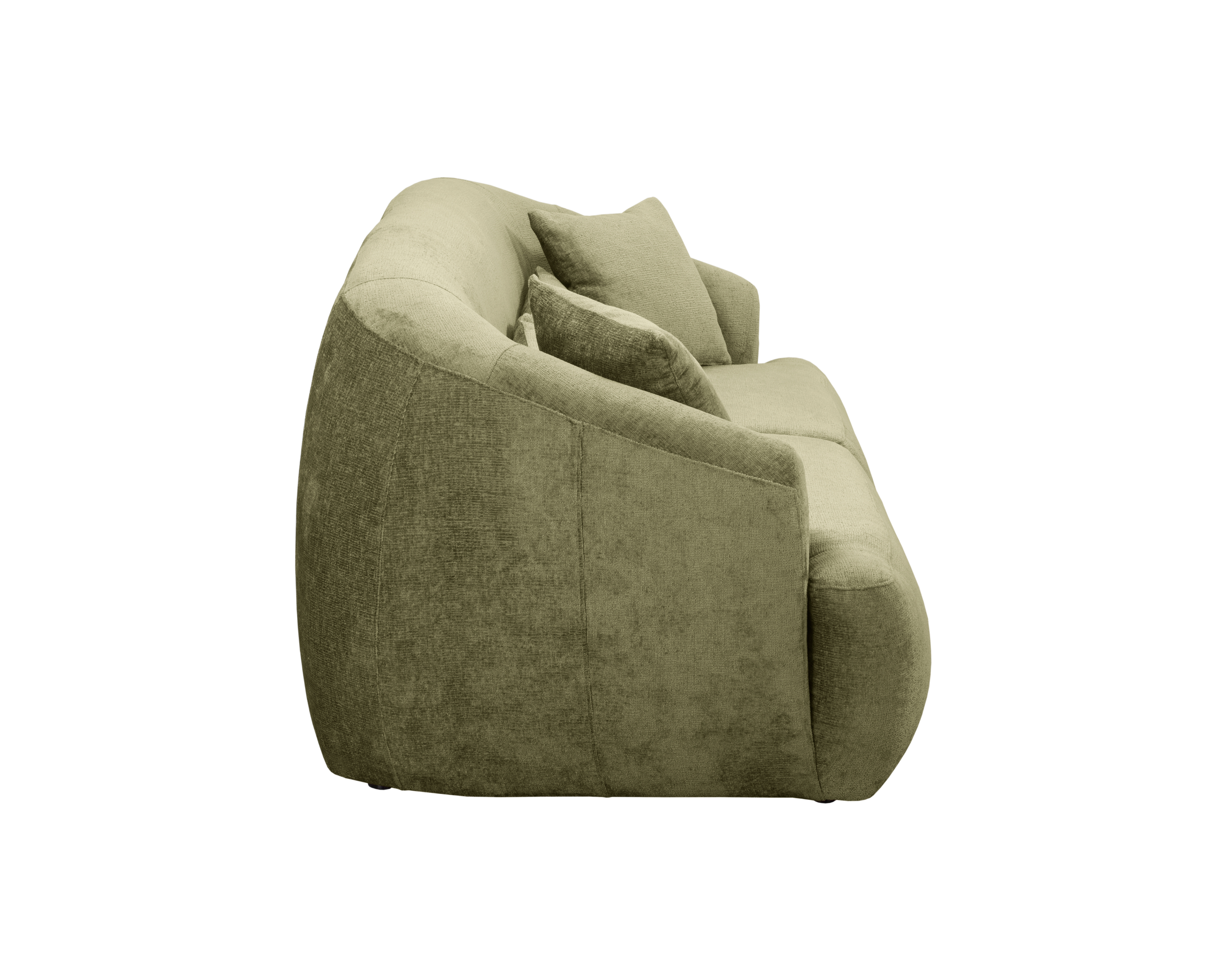 Canapé droit Calais en tissu chenille vert olive Paname Avenue, vue de profil sur fond blanc