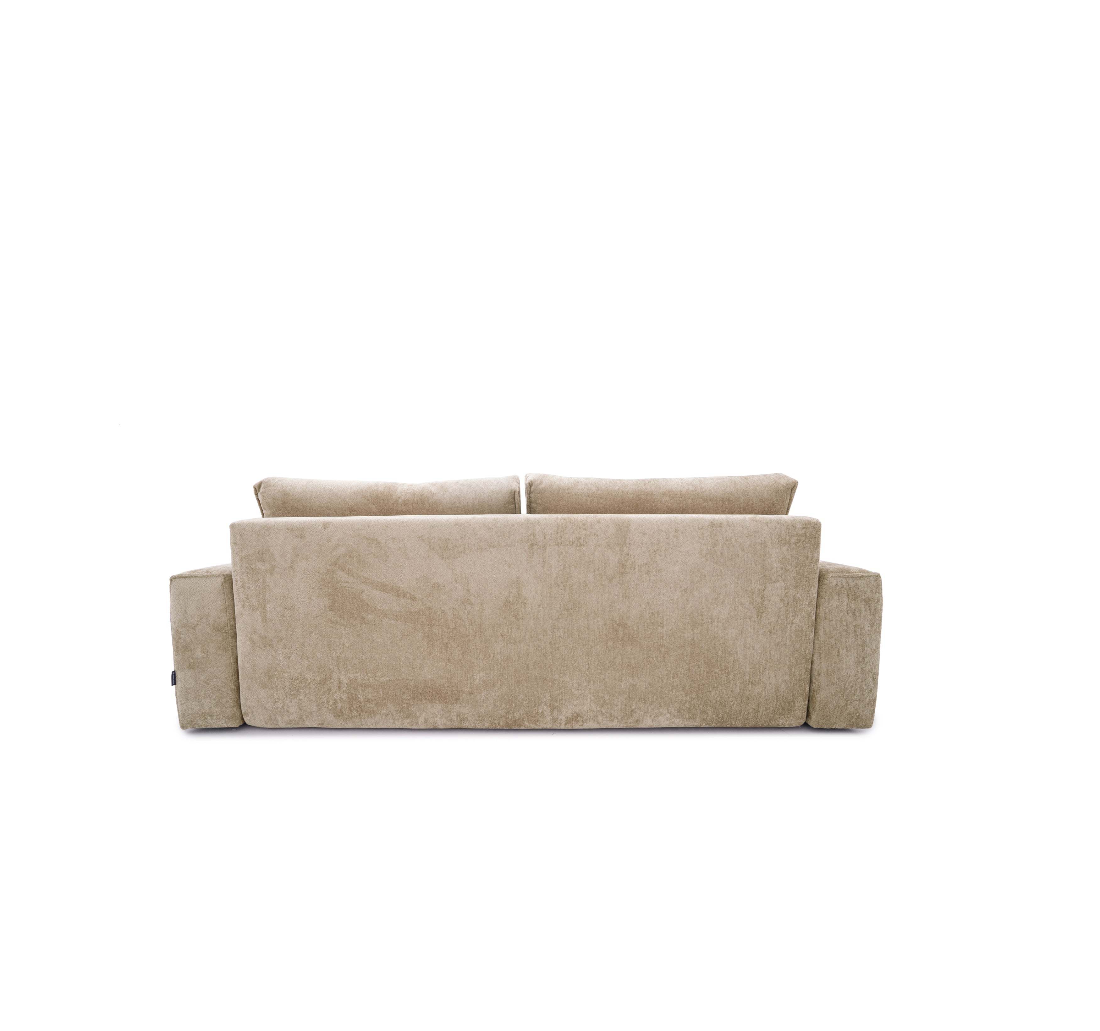Canapé droit convertible Bonaparte en tissu chenille beige Paname Avenue, vue arrière sur fond blanc