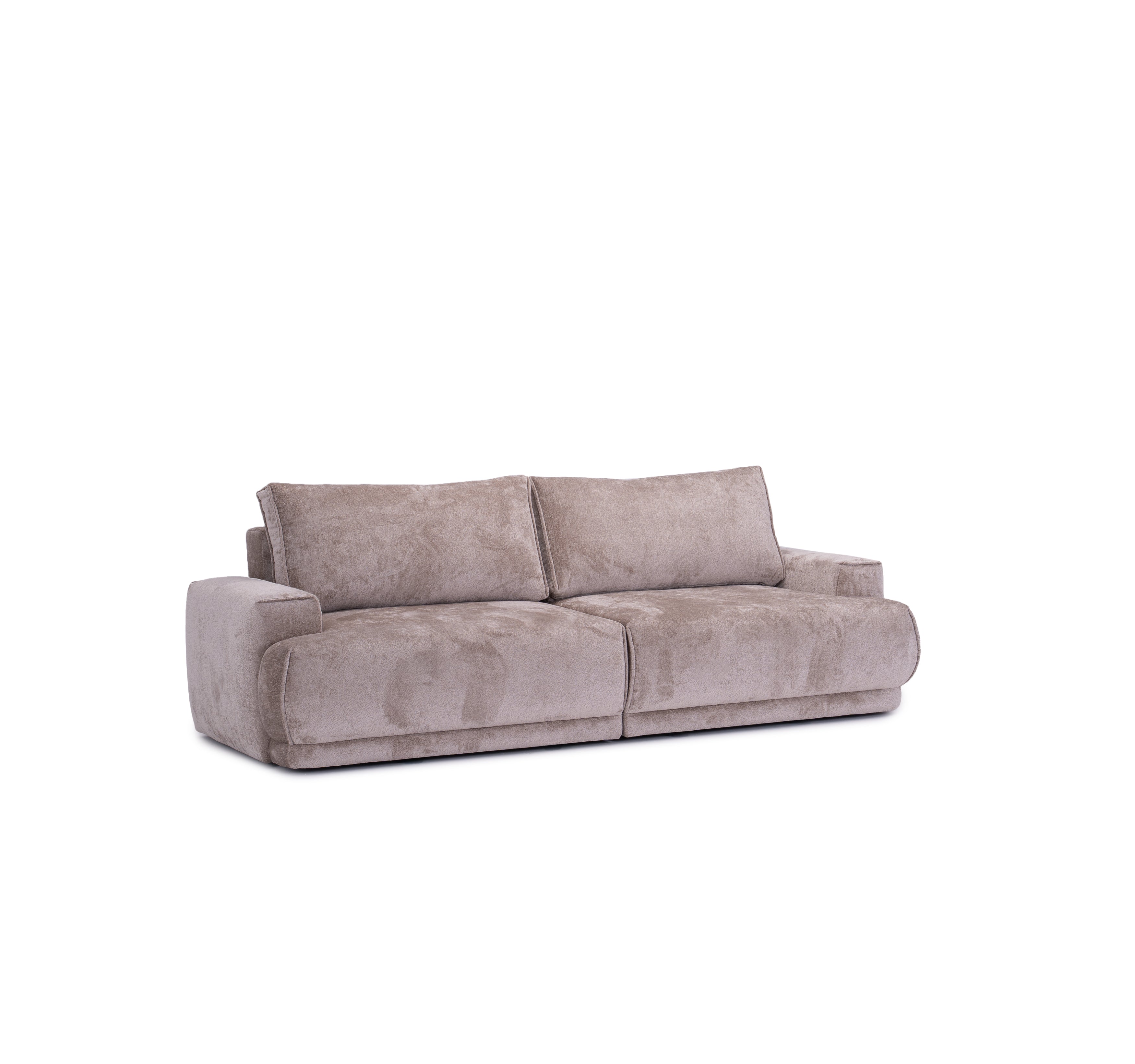 Canapé droit convertible Bonaparte en tissu chenille taupe Paname Avenue, vue trois-quarts sur fond blanc