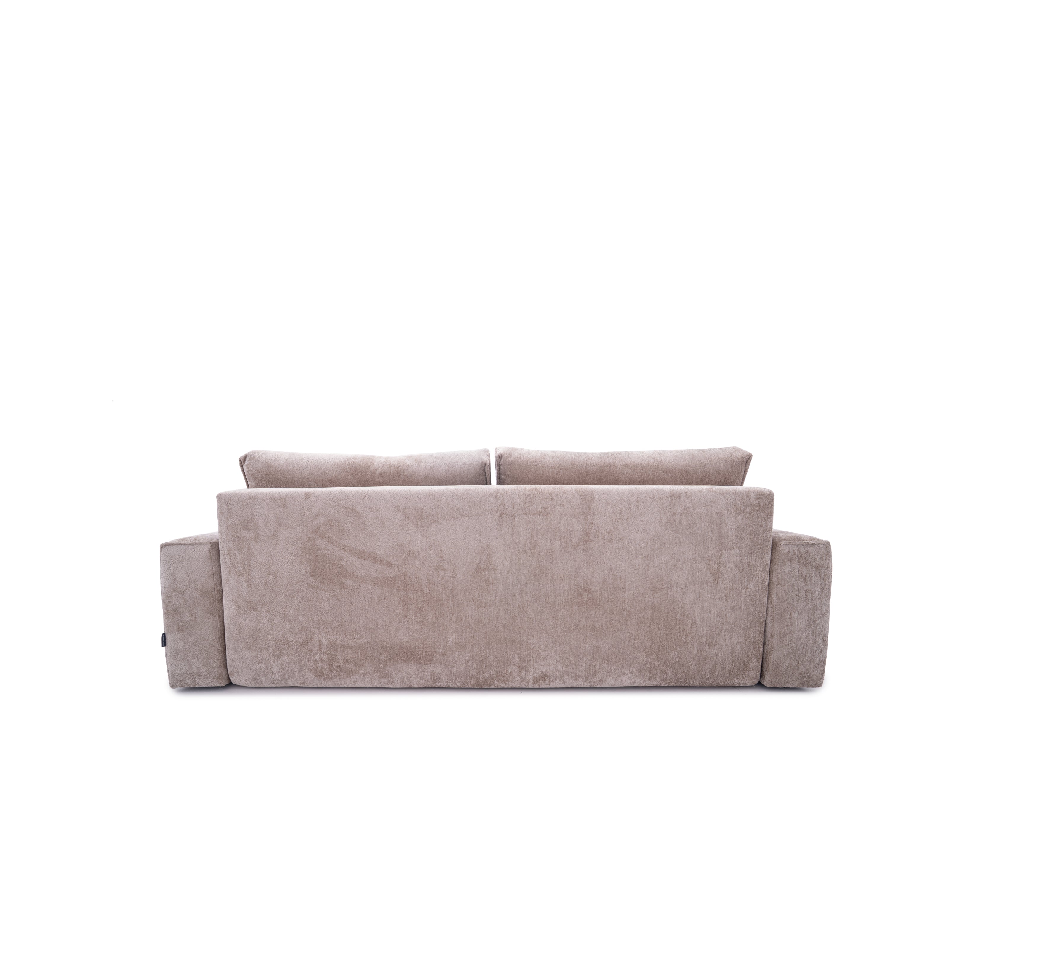 Canapé droit convertible Bonaparte en tissu chenille taupe Paname Avenue, vue arrière sur fond blanc