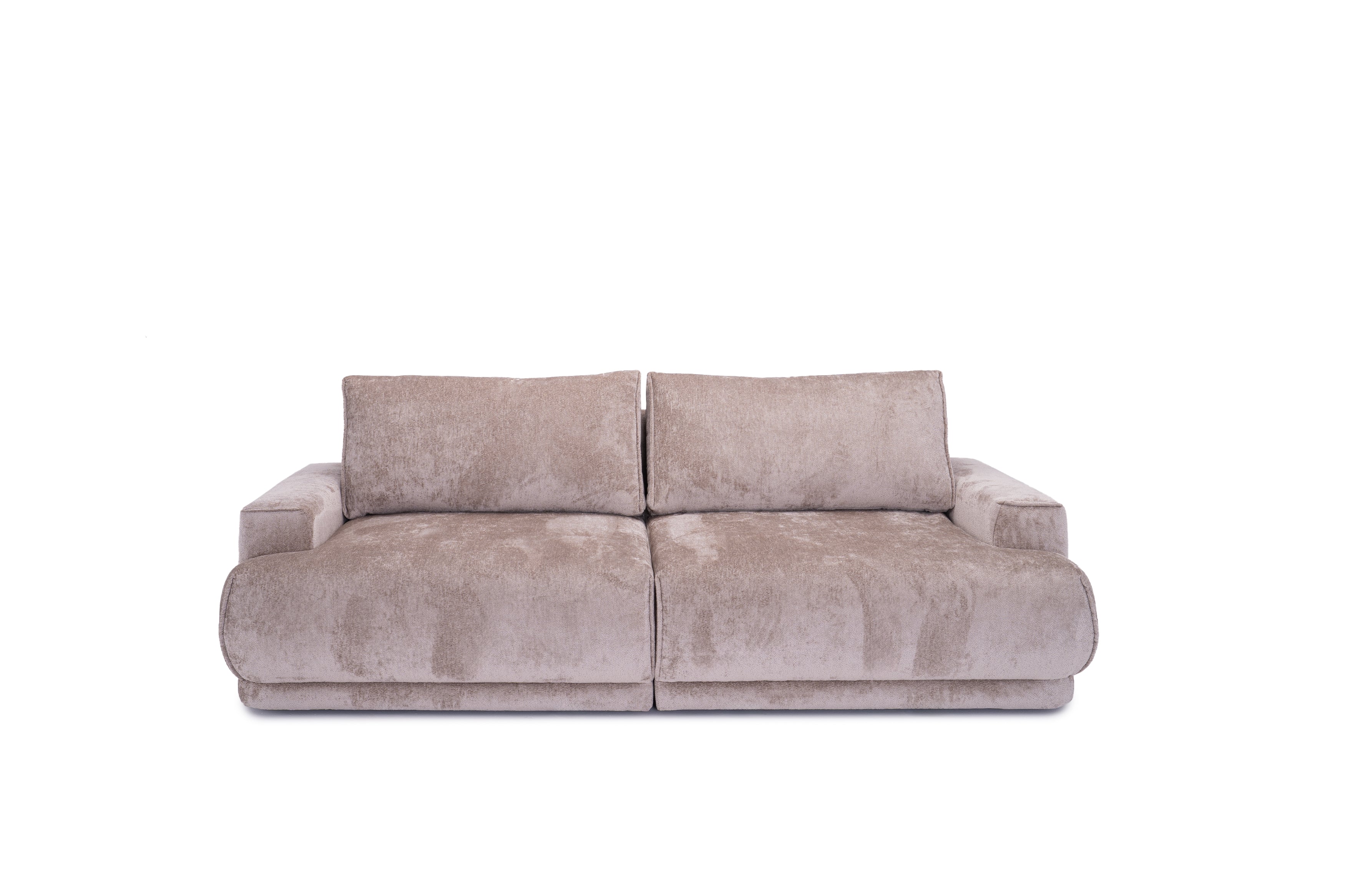 Canapé droit convertible Bonaparte en tissu chenille taupe Paname Avenue, vue de face sur fond blanc