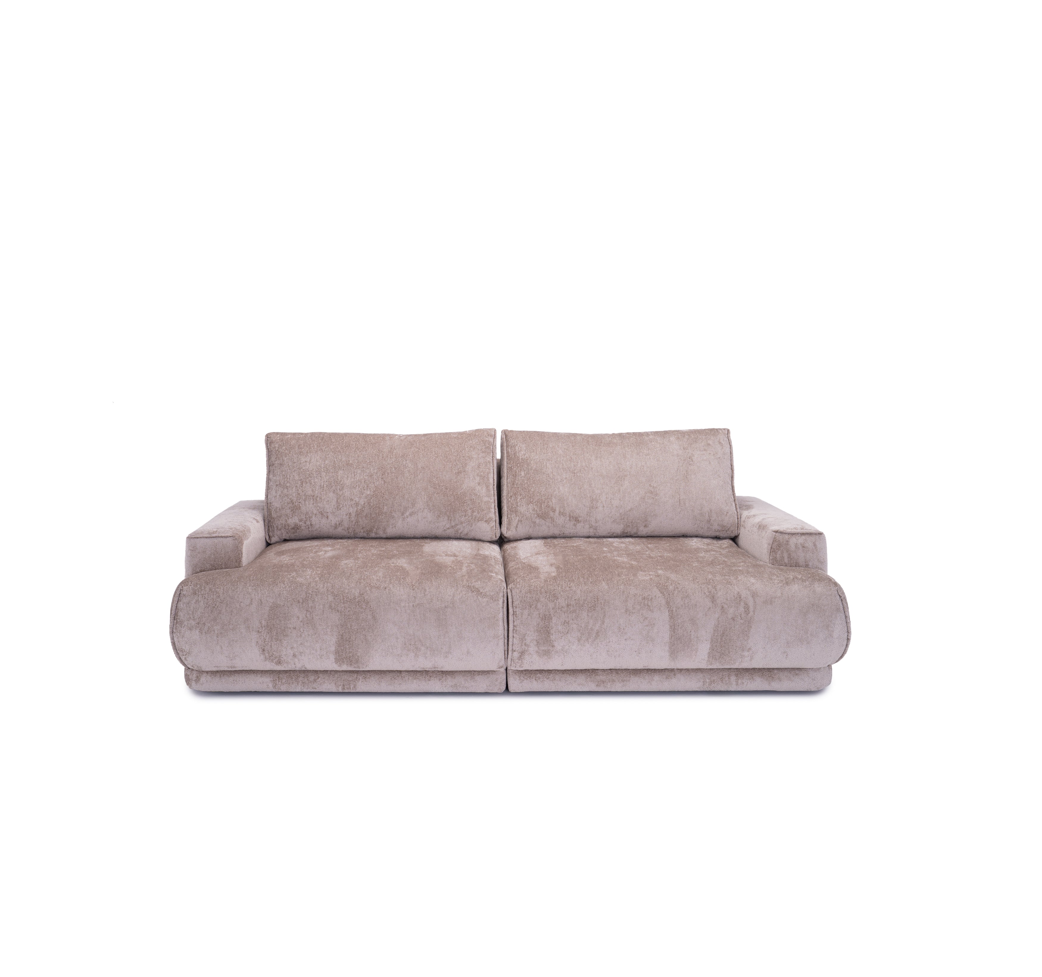 Canapé droit convertible Bonaparte en tissu chenille taupe Paname Avenue, vue de face sur fond blanc