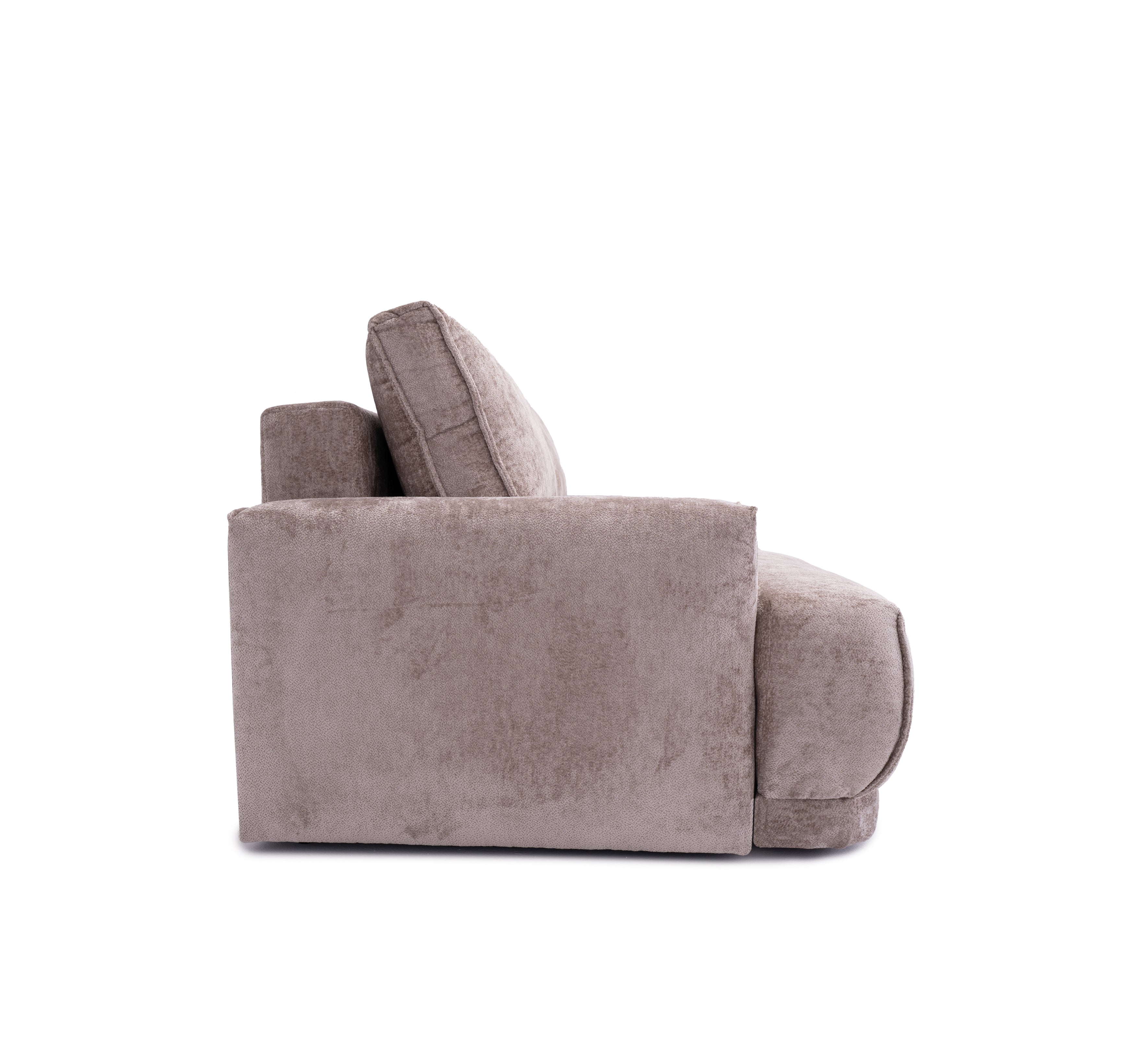 Canapé droit convertible Bonaparte en tissu chenille taupe Paname Avenue, vue de profil sur fond blanc