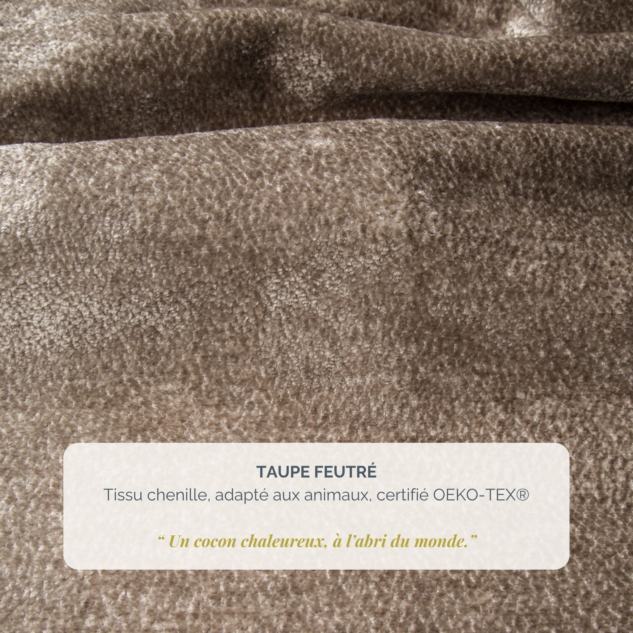 Canapé droit convertible Bonaparte en tissu chenille taupe Paname Avenue, détail de la texture du revêtement