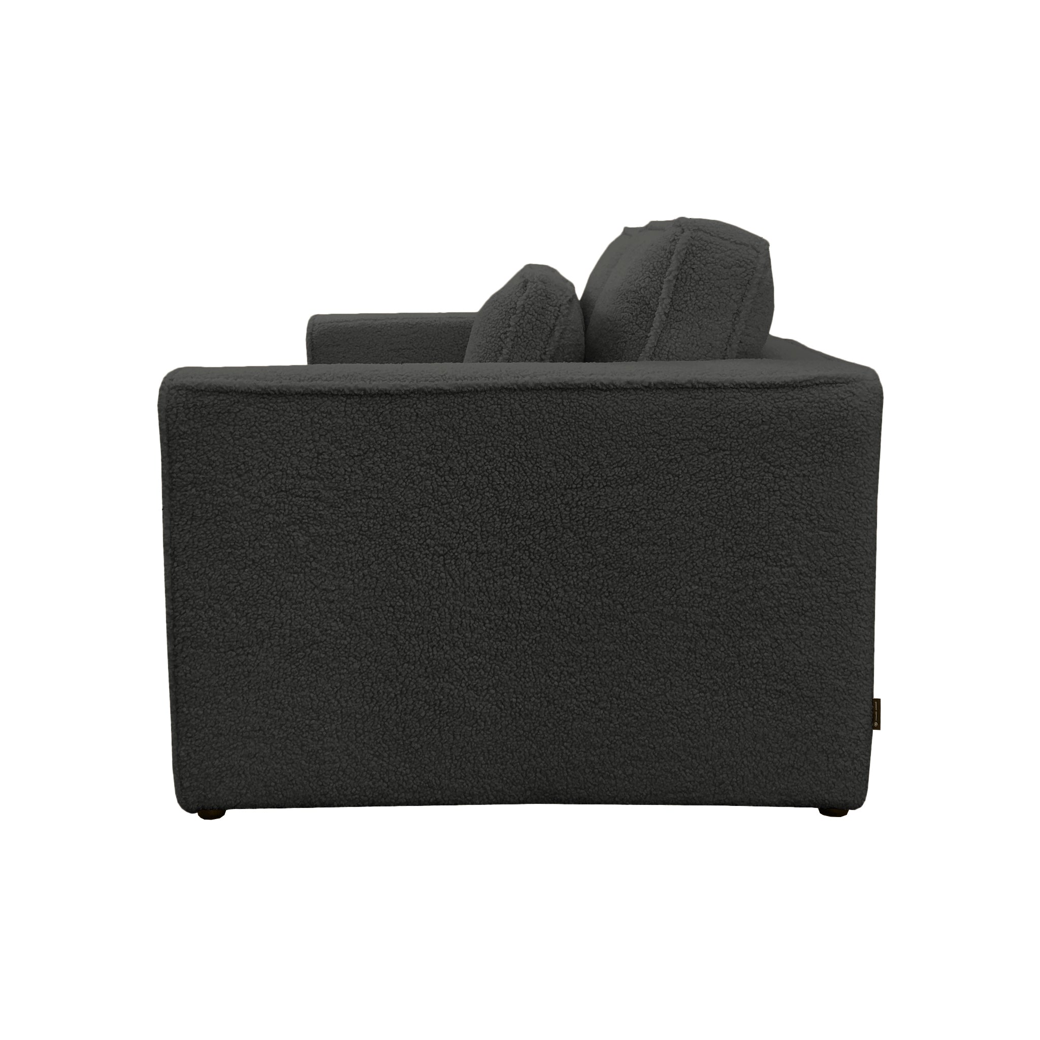 Canapé droit Descartes en tissu bouclette anthracite Paname Avenue, vue de profil sur fond blanc