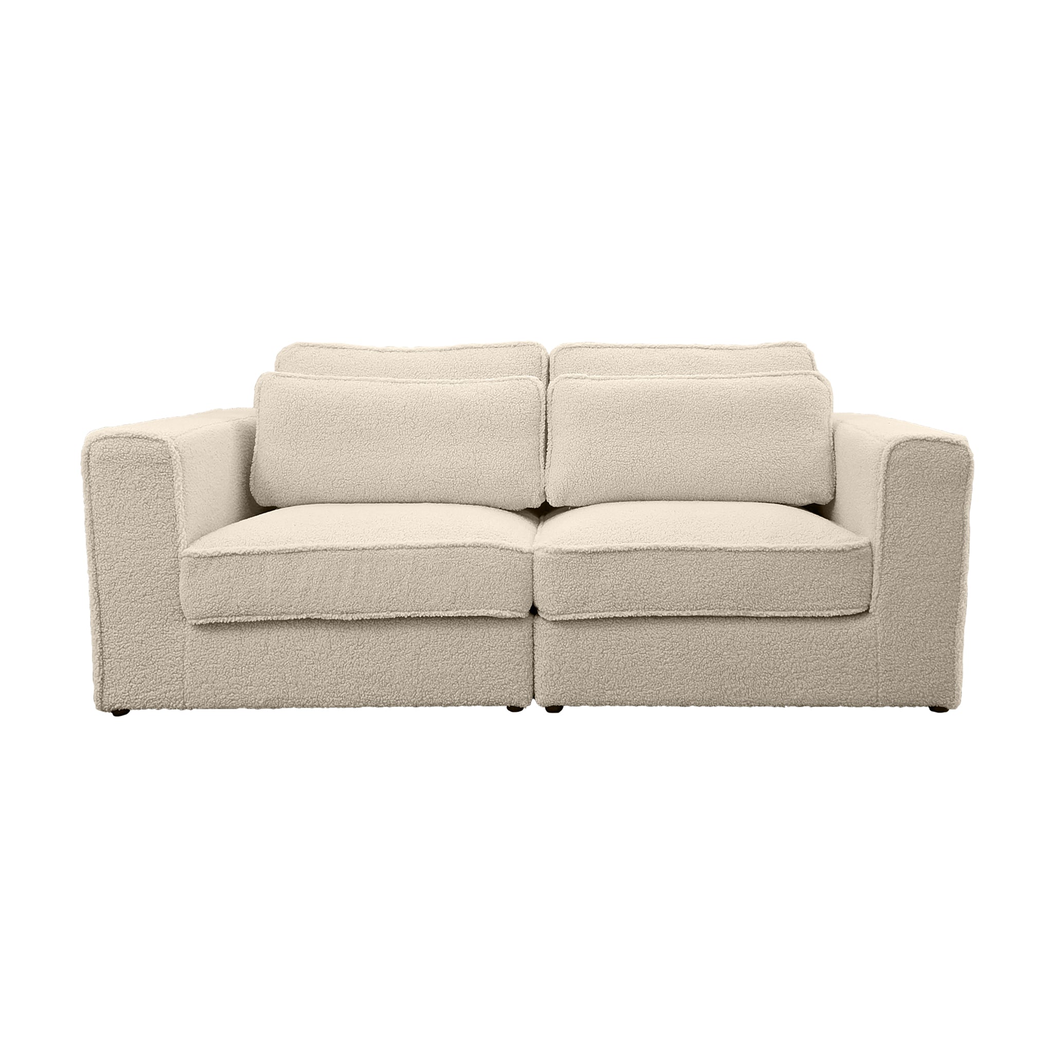 Canapé droit Descartes en tissu bouclette beige Paname Avenue, vue de face sur fond blanc