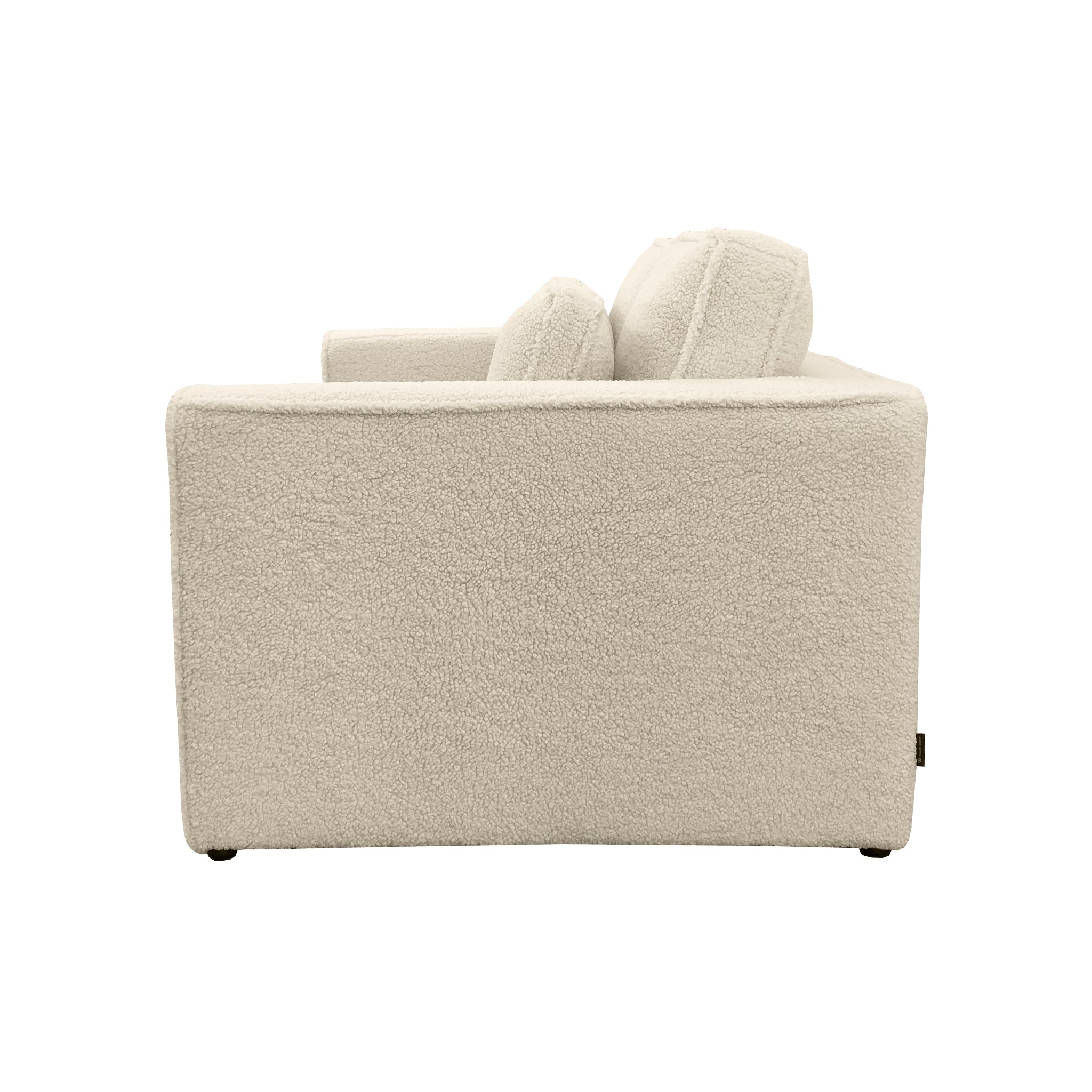 Canapé droit Descartes en tissu bouclette beige Paname Avenue, vue de profil sur fond blanc