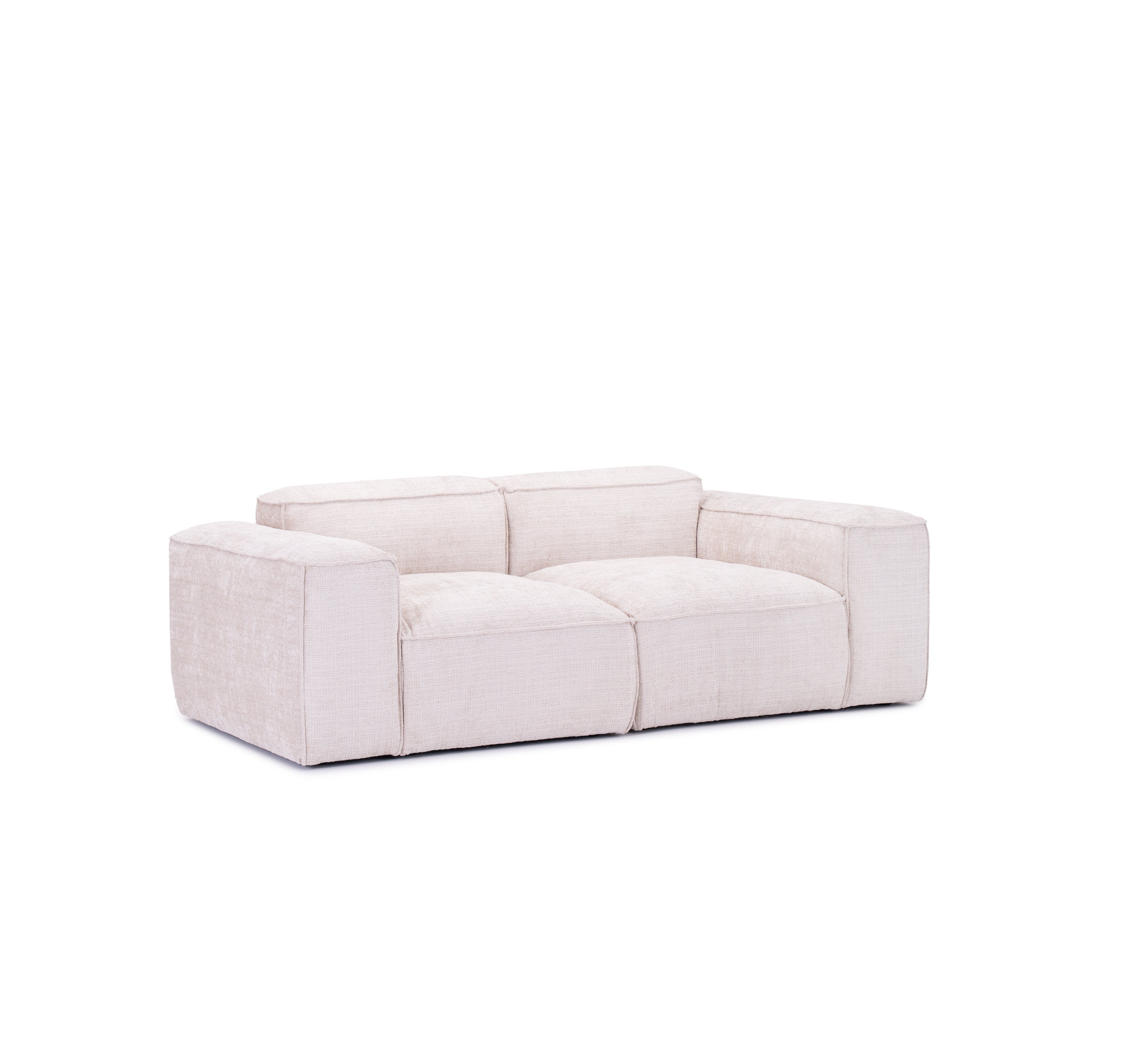 Canapé droit Lacepede en tissu chenille beige Paname Avenue, vue trois-quarts sur fond blanc