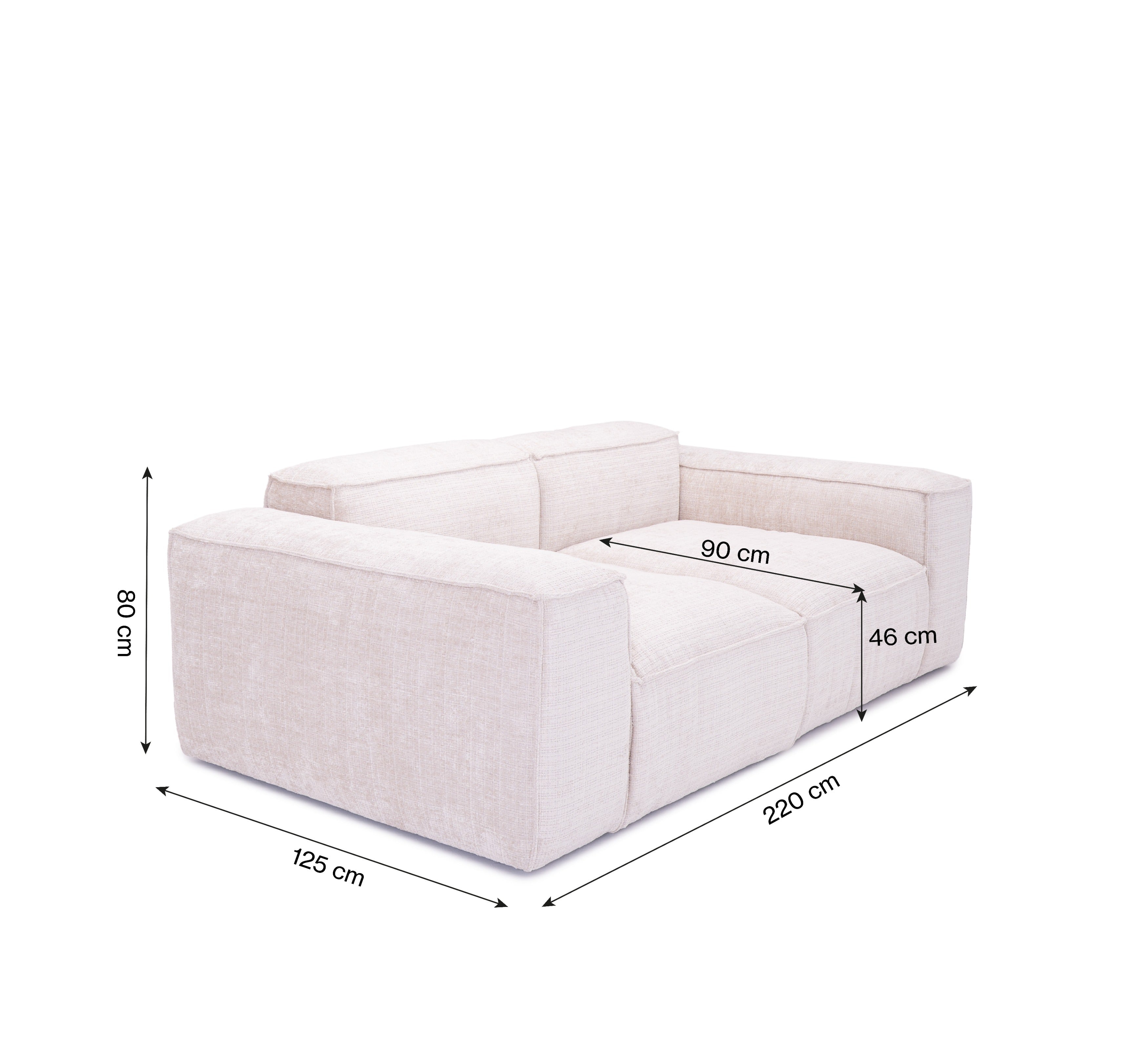 Canapé droit Lacepede en tissu chenille beige Paname Avenue, schéma des dimensions