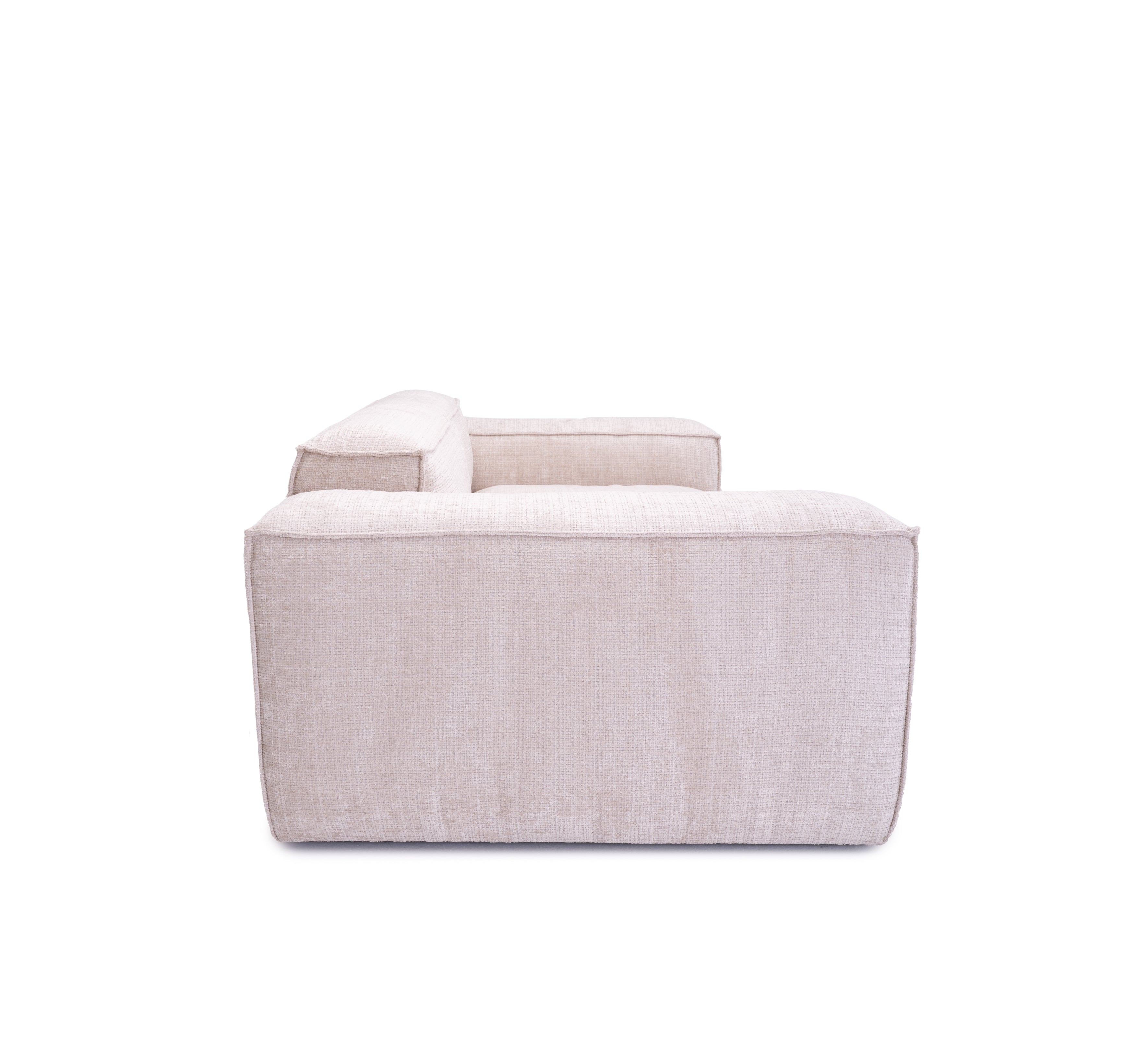 Canapé droit Lacepede en tissu chenille beige Paname Avenue, vue de profil sur fond blanc