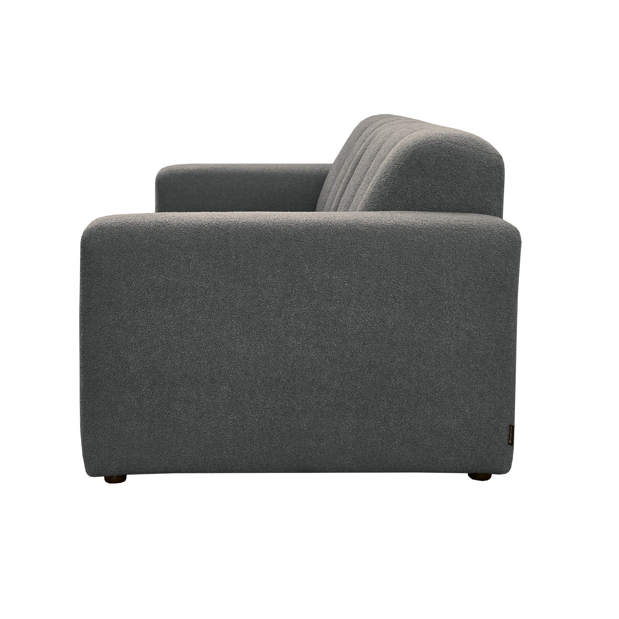 Canapé droit Mazarine en tissu bouclette anthracite Paname Avenue, vue de profil sur fond blanc
