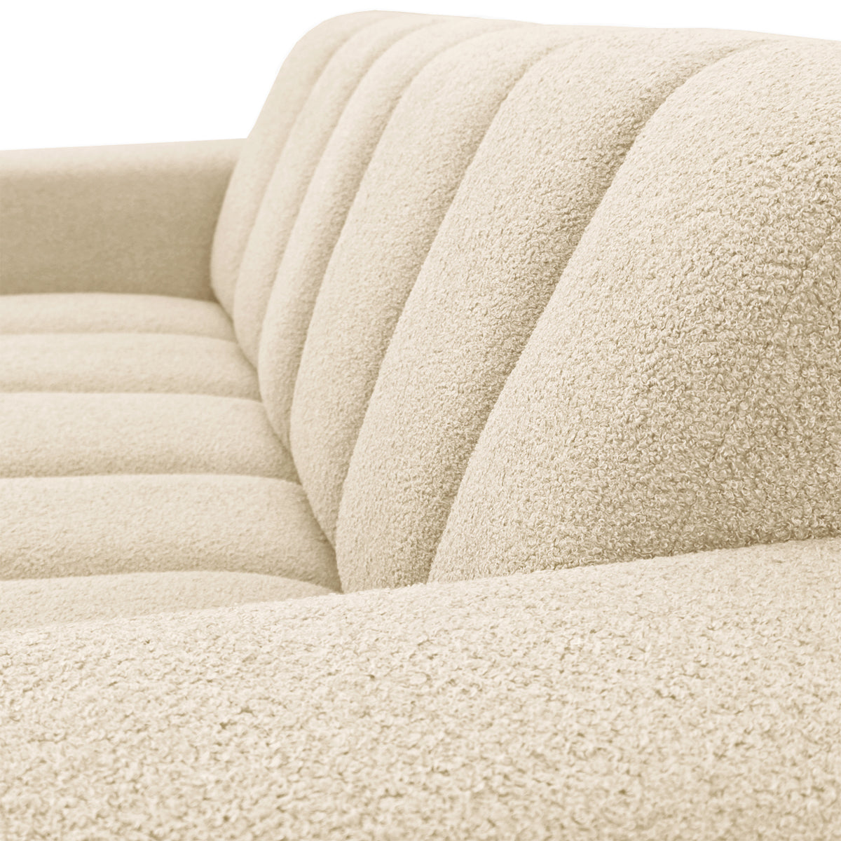 Canapé droit Mazarine en tissu bouclette beige Paname Avenue, zoom sur le revêtement