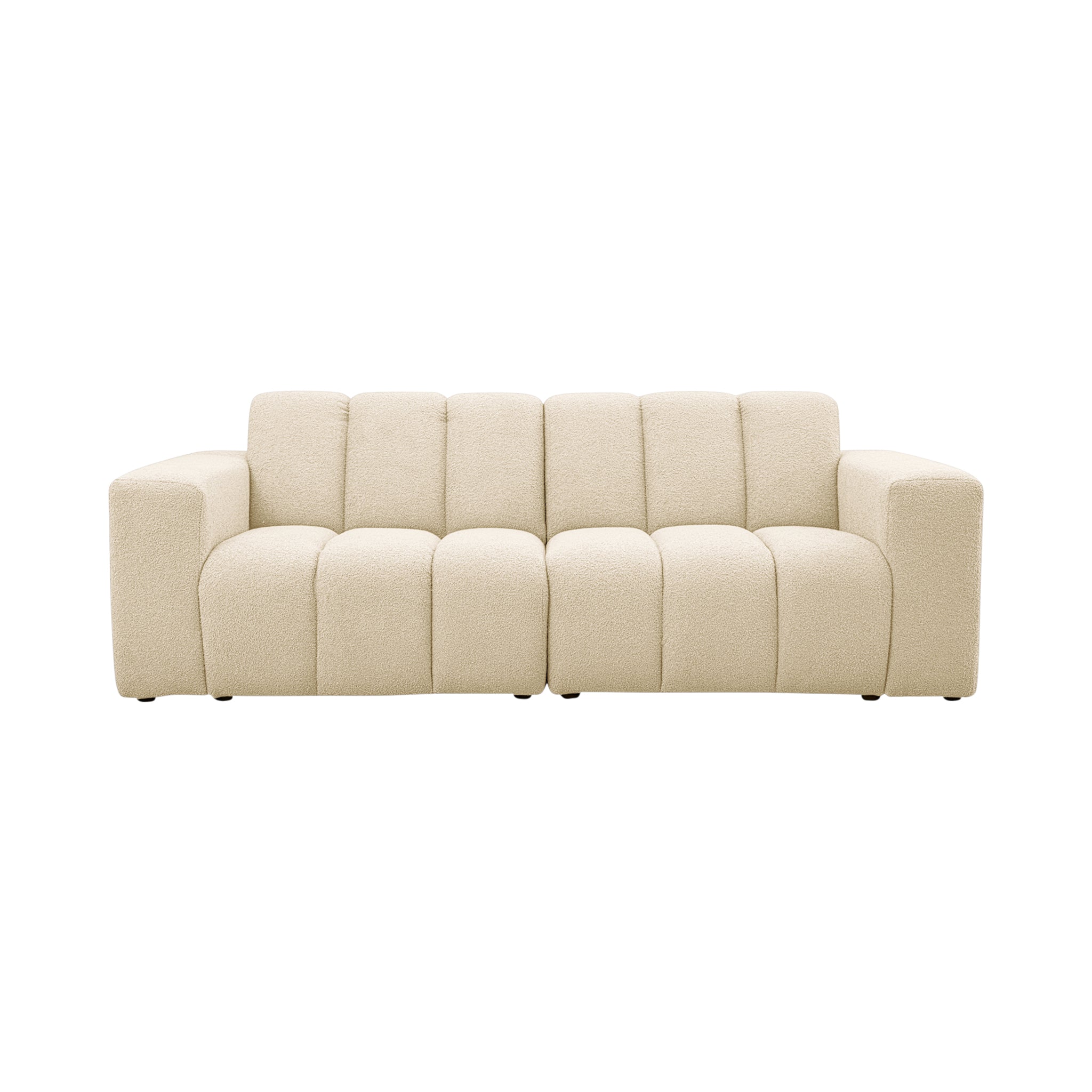 Canapé droit Mazarine en tissu bouclette beige Paname Avenue, vue de face sur fond blanc
