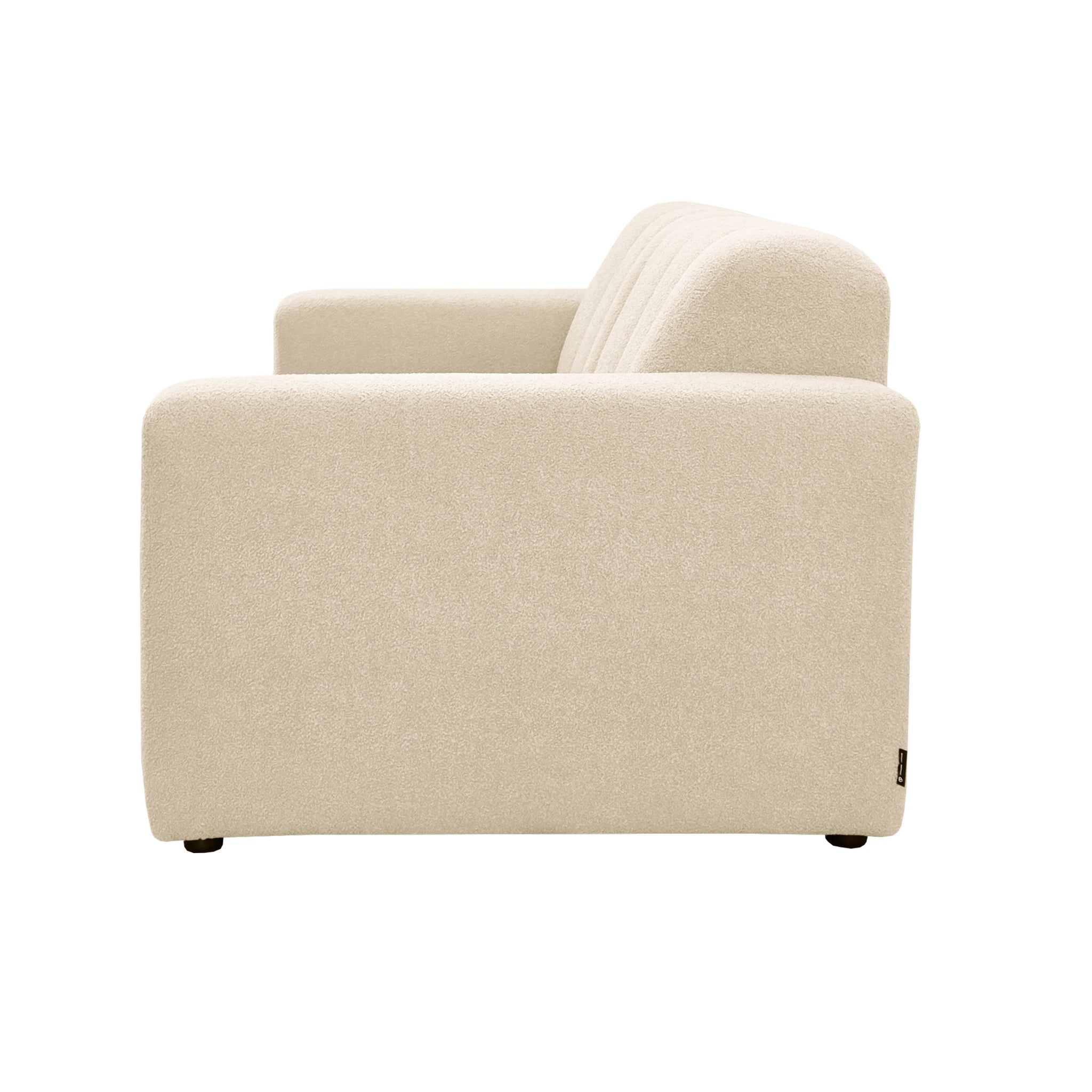Canapé droit Mazarine en tissu bouclette beige Paname Avenue, vue de profil sur fond blanc