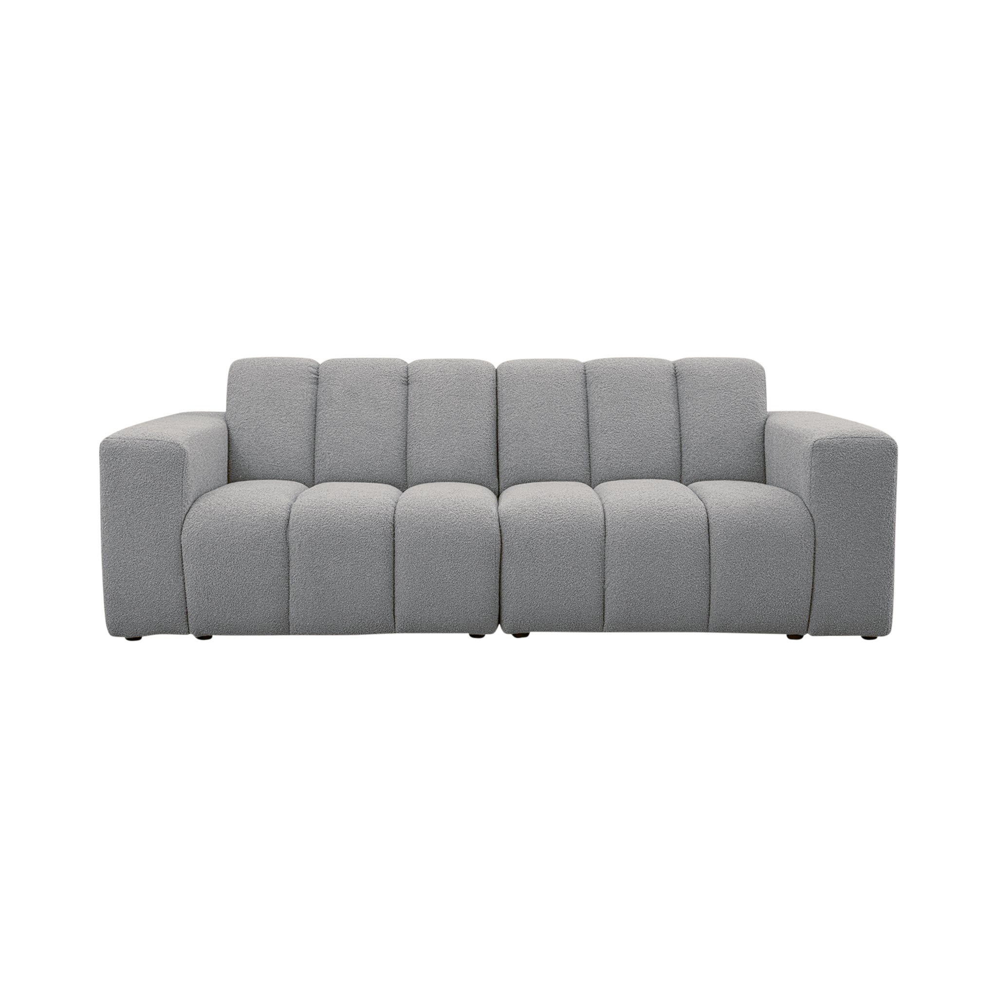 Canapé droit Mazarine en tissu bouclette gris clair Paname Avenue, vue de face sur fond blanc