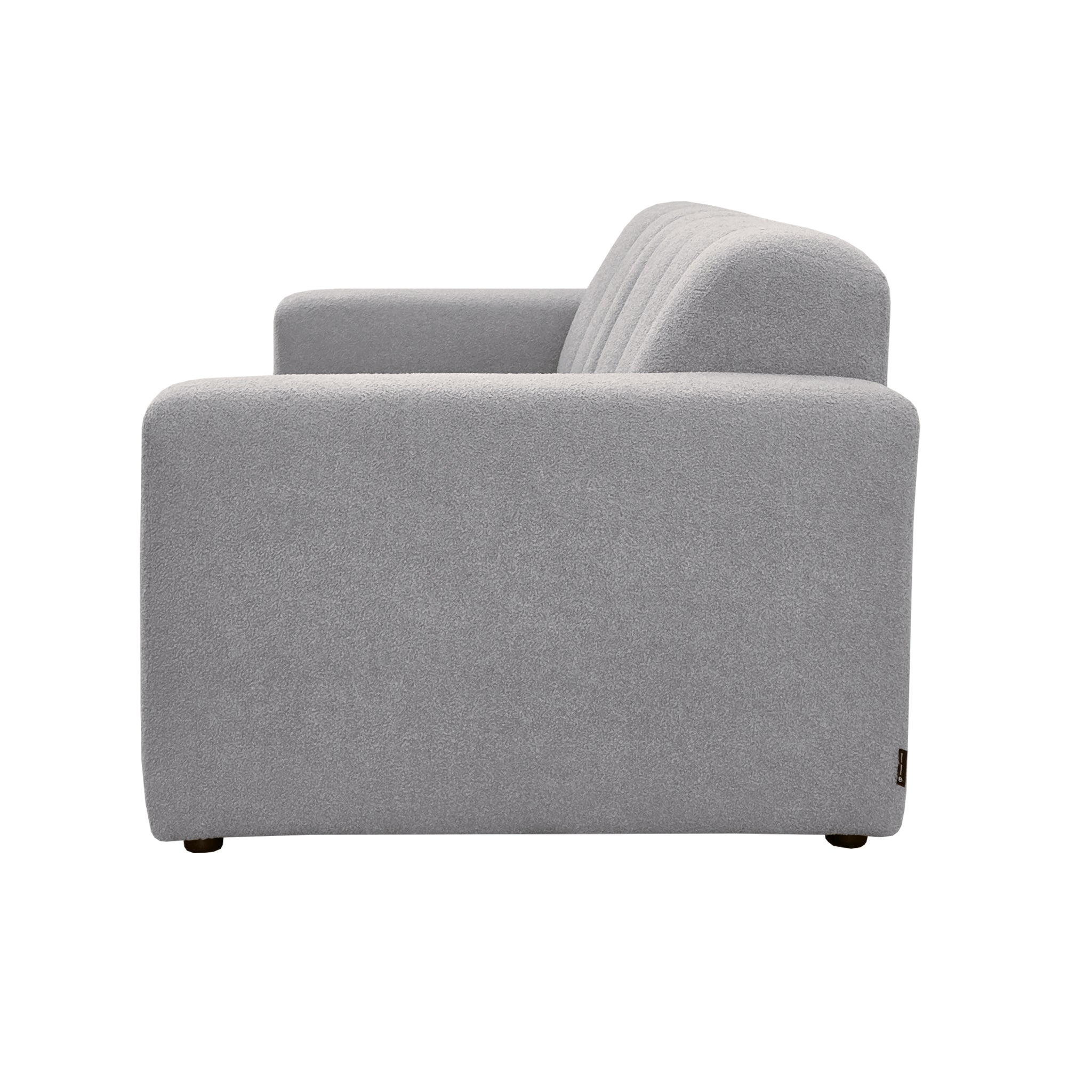Canapé droit Mazarine en tissu bouclette gris clair Paname Avenue, vue de profil sur fond blanc