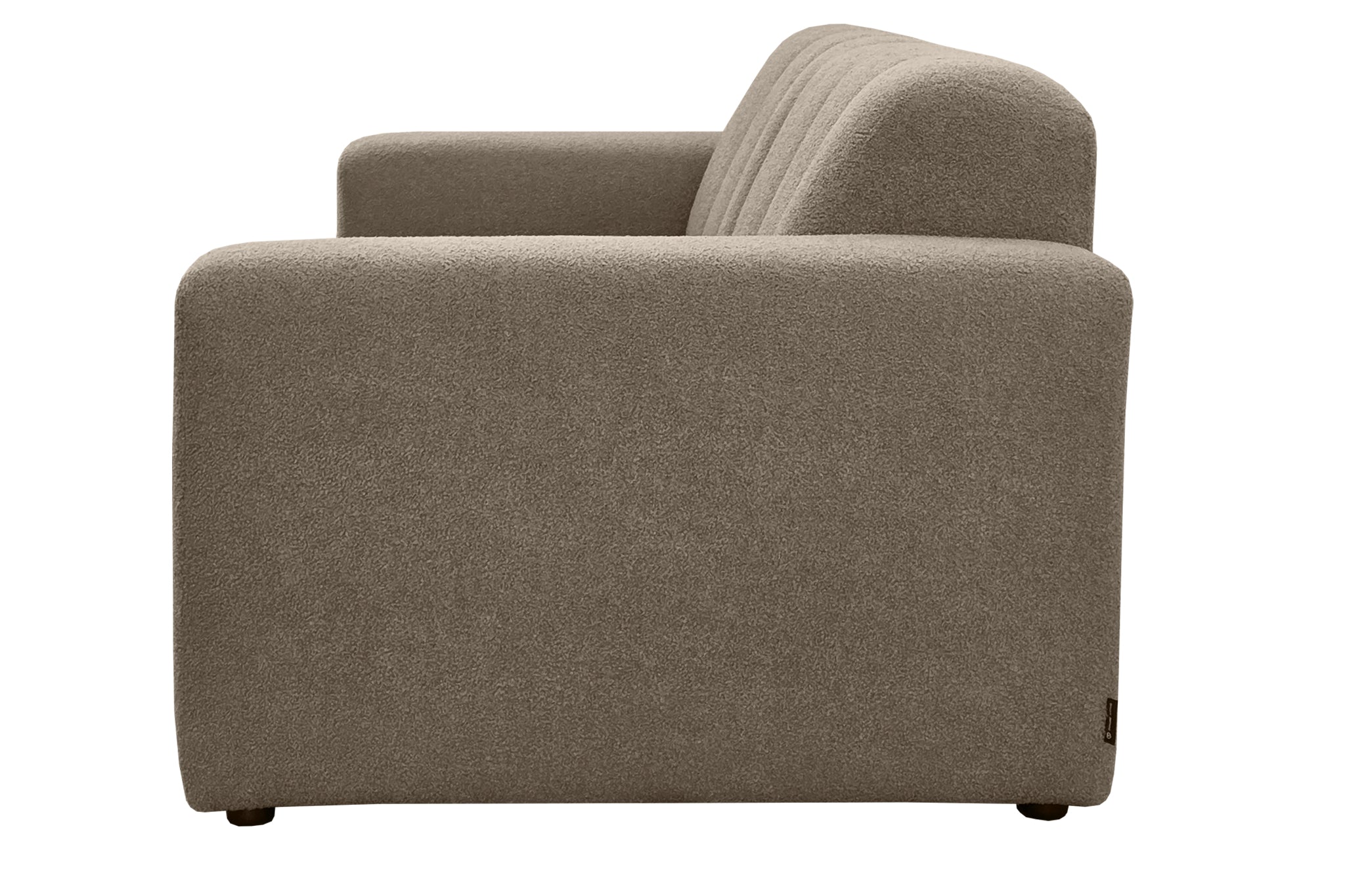 Canapé droit Mazarine en tissu bouclette taupe Paname Avenue, vue de profil sur fond blanc