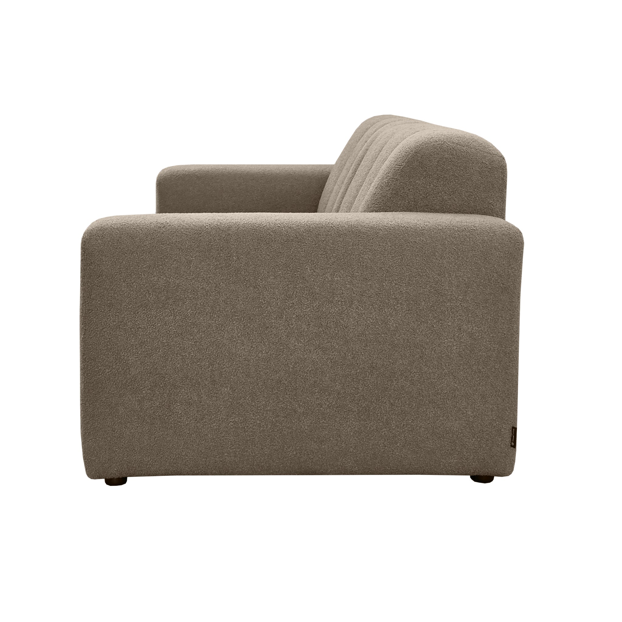 Canapé droit Mazarine en tissu bouclette taupe Paname Avenue, vue de profil sur fond blanc