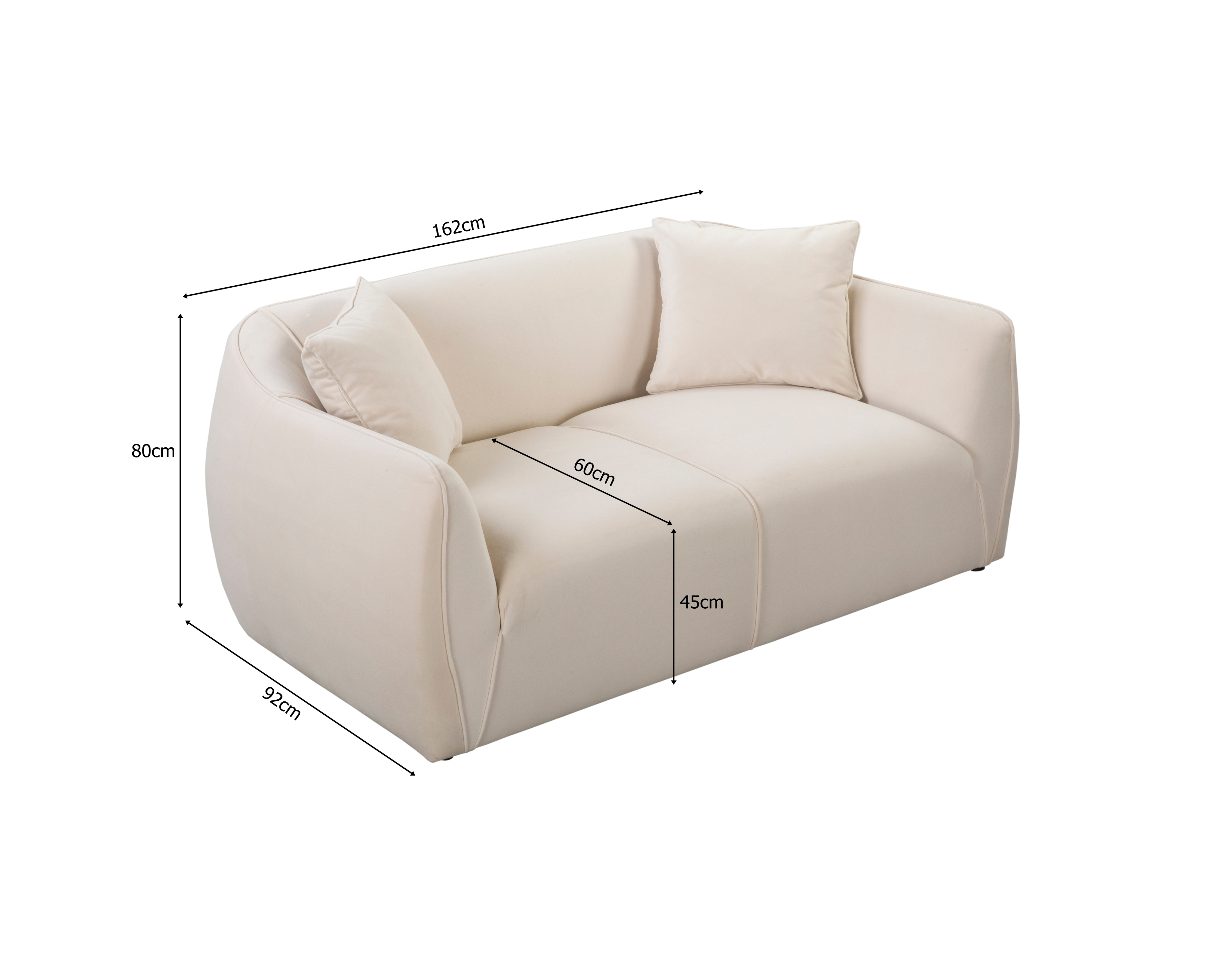 Canapé droit Meslay en tissu velours lisse beige Paname Avenue, schéma des dimensions